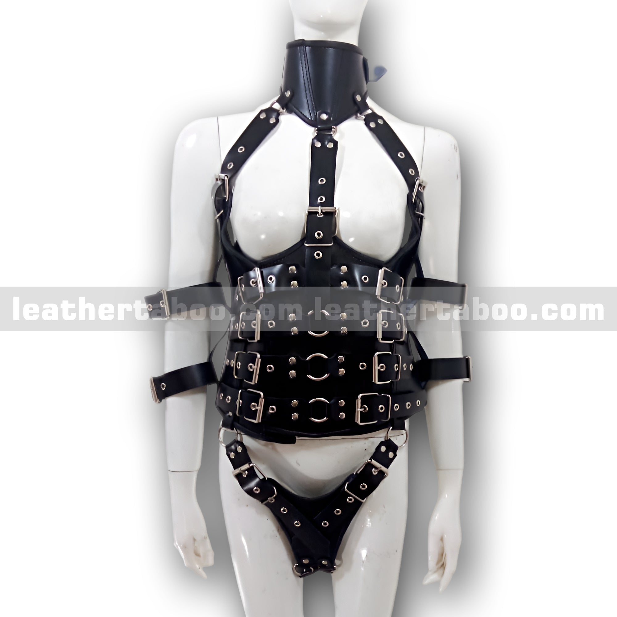 Women's Premium Leather Belted Corset Harness Outfit – Adjustable Straps Body Armor Style for Fashion, Cosplay or Costume Wear - leather taboo