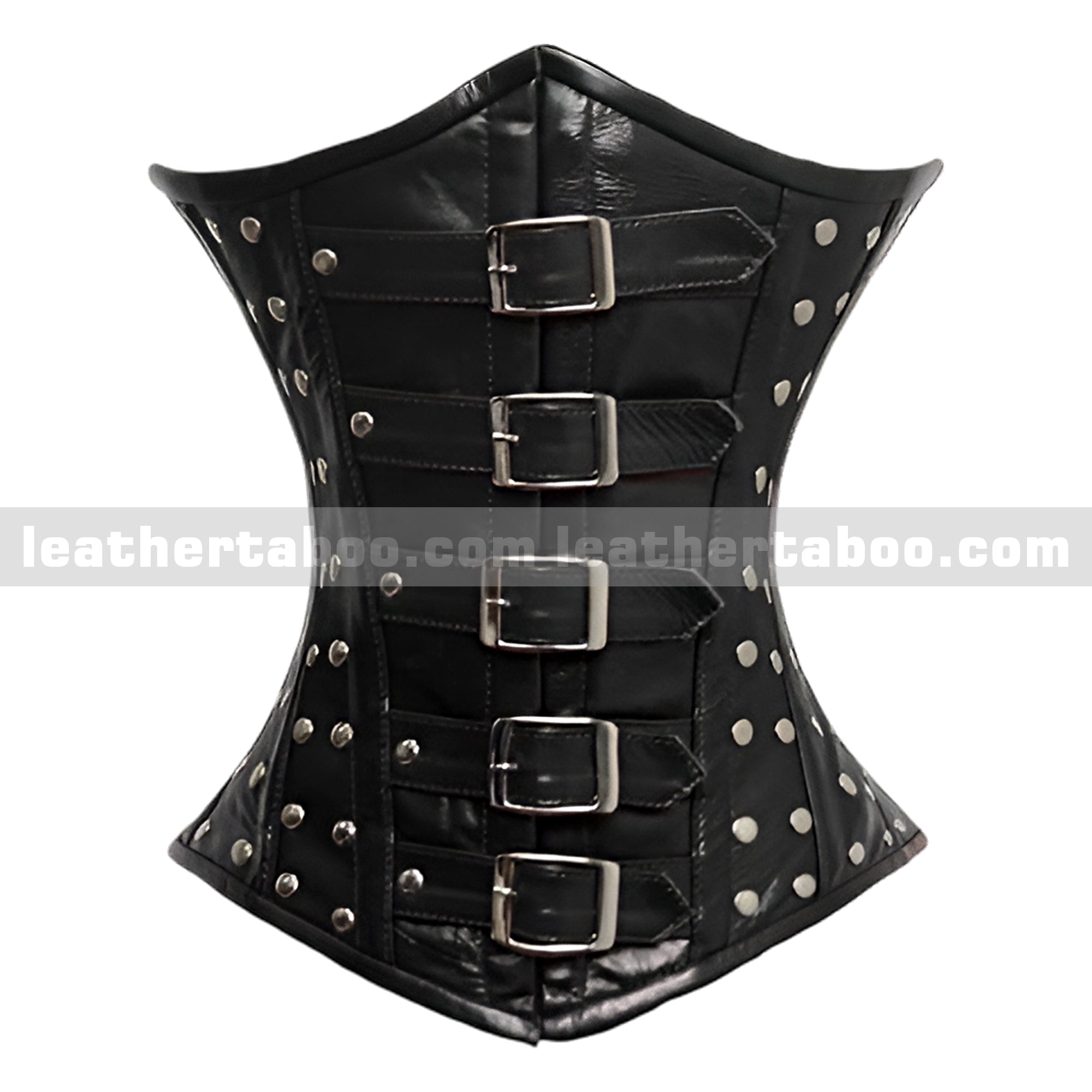 Black Buckle Underbust Sheepskin Leather Corset with Stud Accents for Women - leather taboo