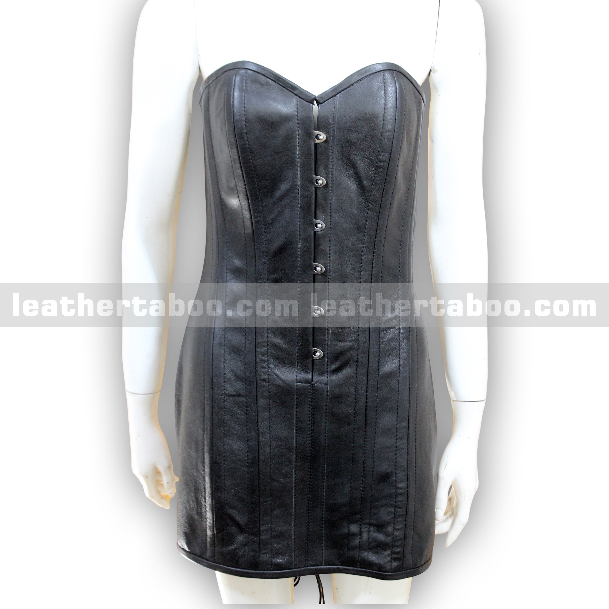 Black Sheepskin Leather Bustier Dress | Women's Corset Style Mini Dress - leather taboo