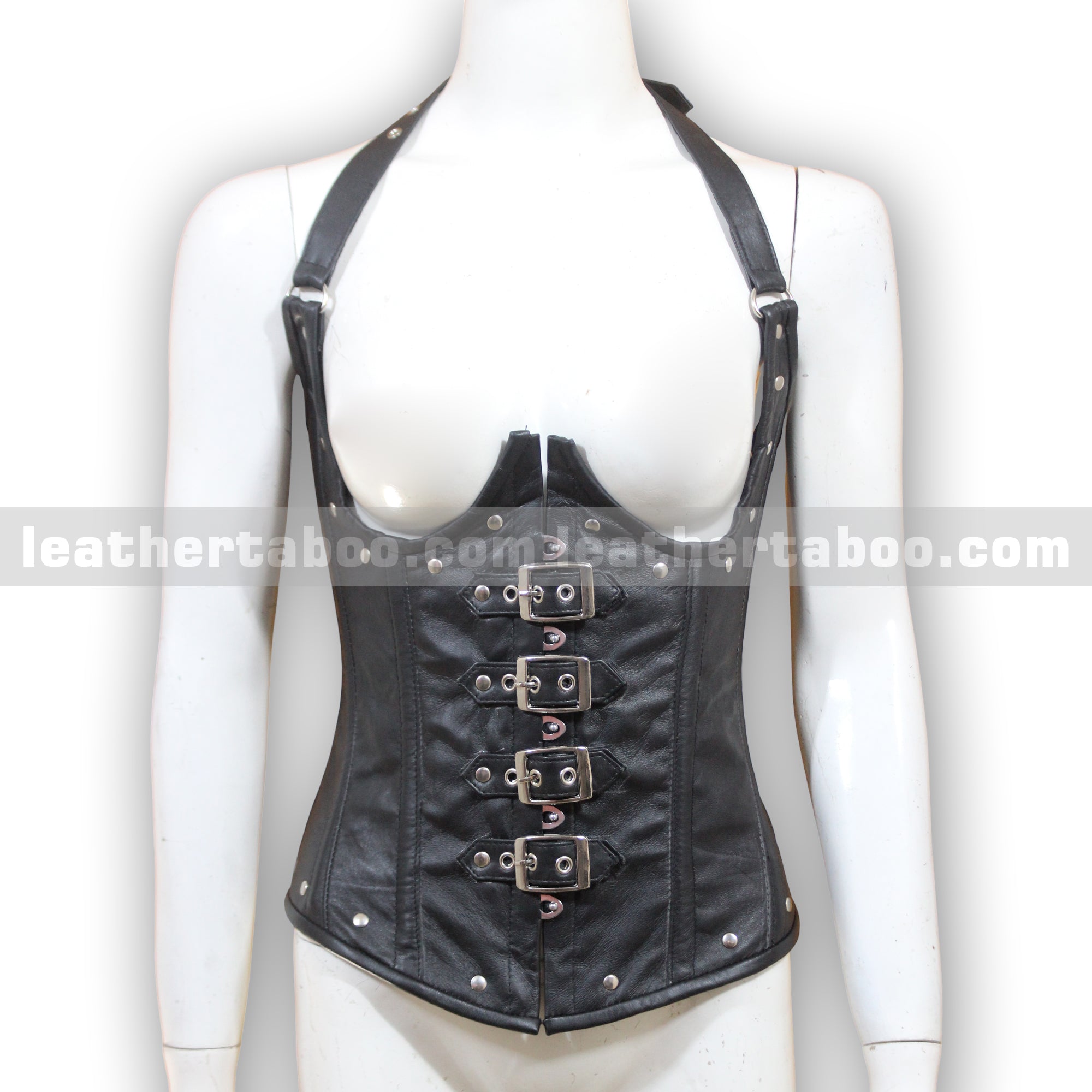 Women's Buckle Strap Corset Top | Open Front Sheepskin Leather Waist Cincher - leather taboo