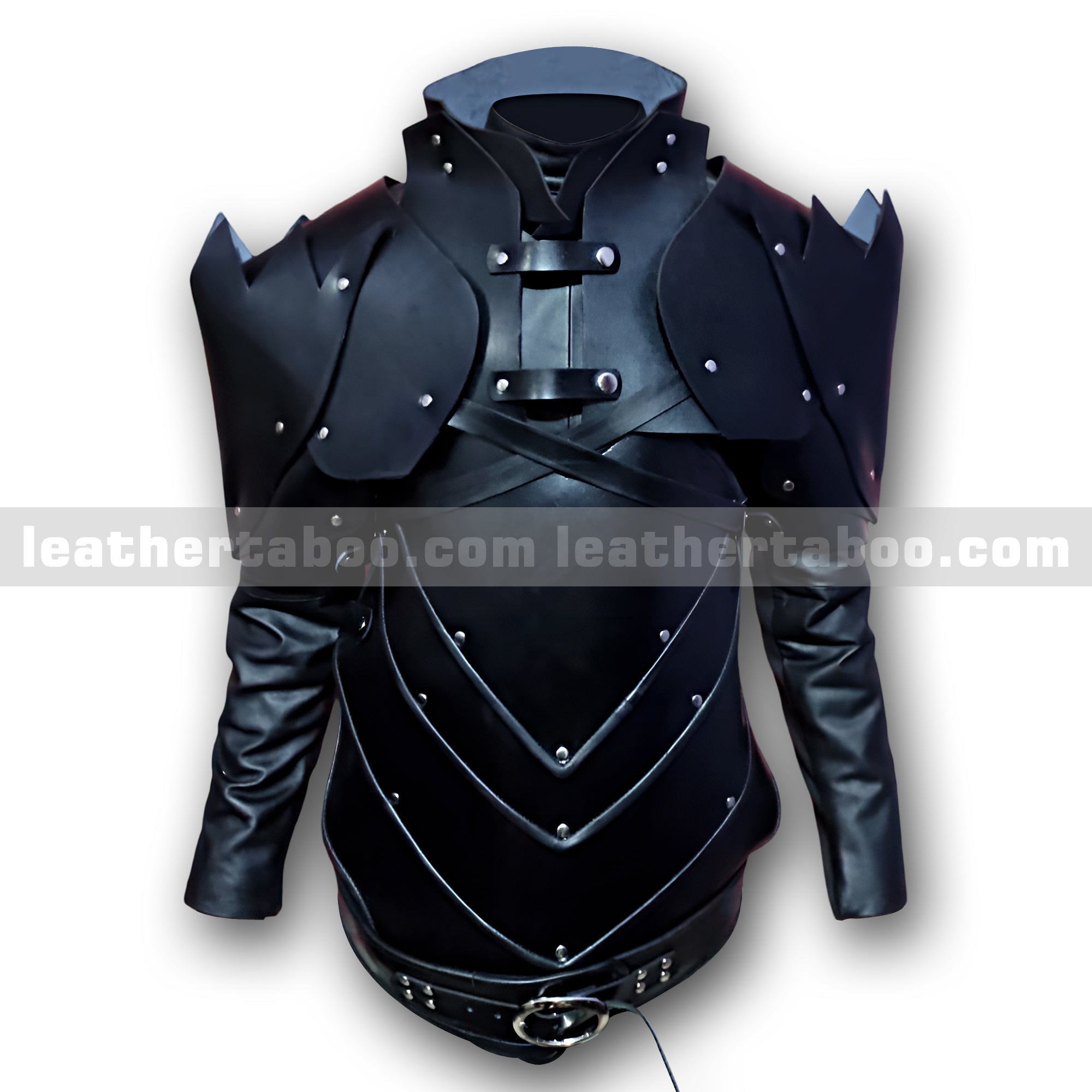 Black Leather Armor Costume Chestplate with Shoulder Guards for Men - Medieval Fantasy Cosplay Outfit