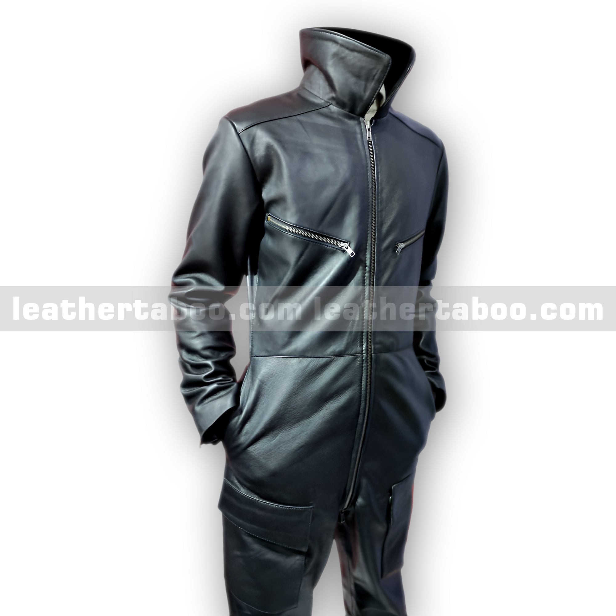 Men’s Black Sheepskin Leather One-Piece Suit – Full Body Zipper Outfit - leather taboo