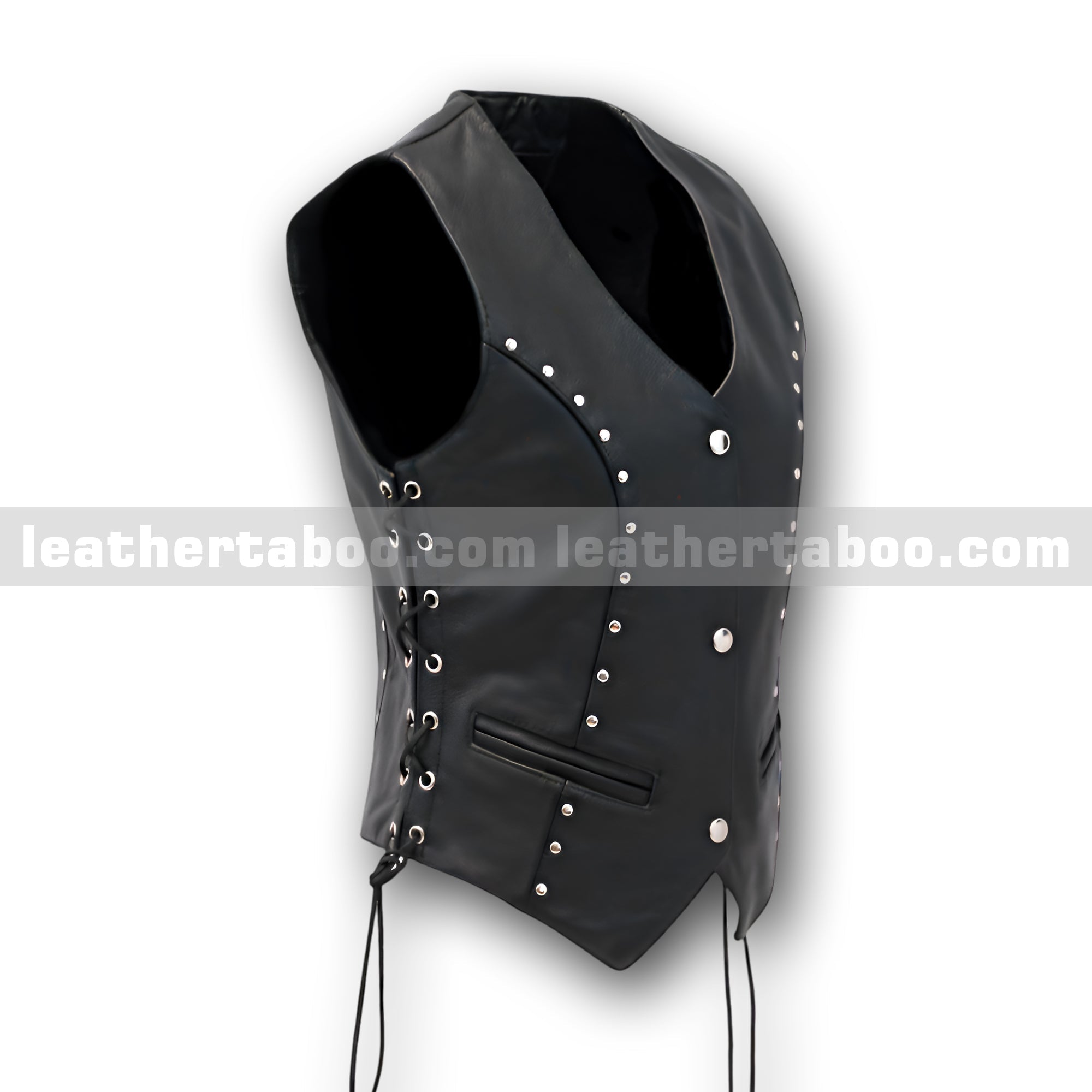 Women’s Premium Sheepskin Leather Vest – Rivet Detail with Side Lace Design - leather taboo