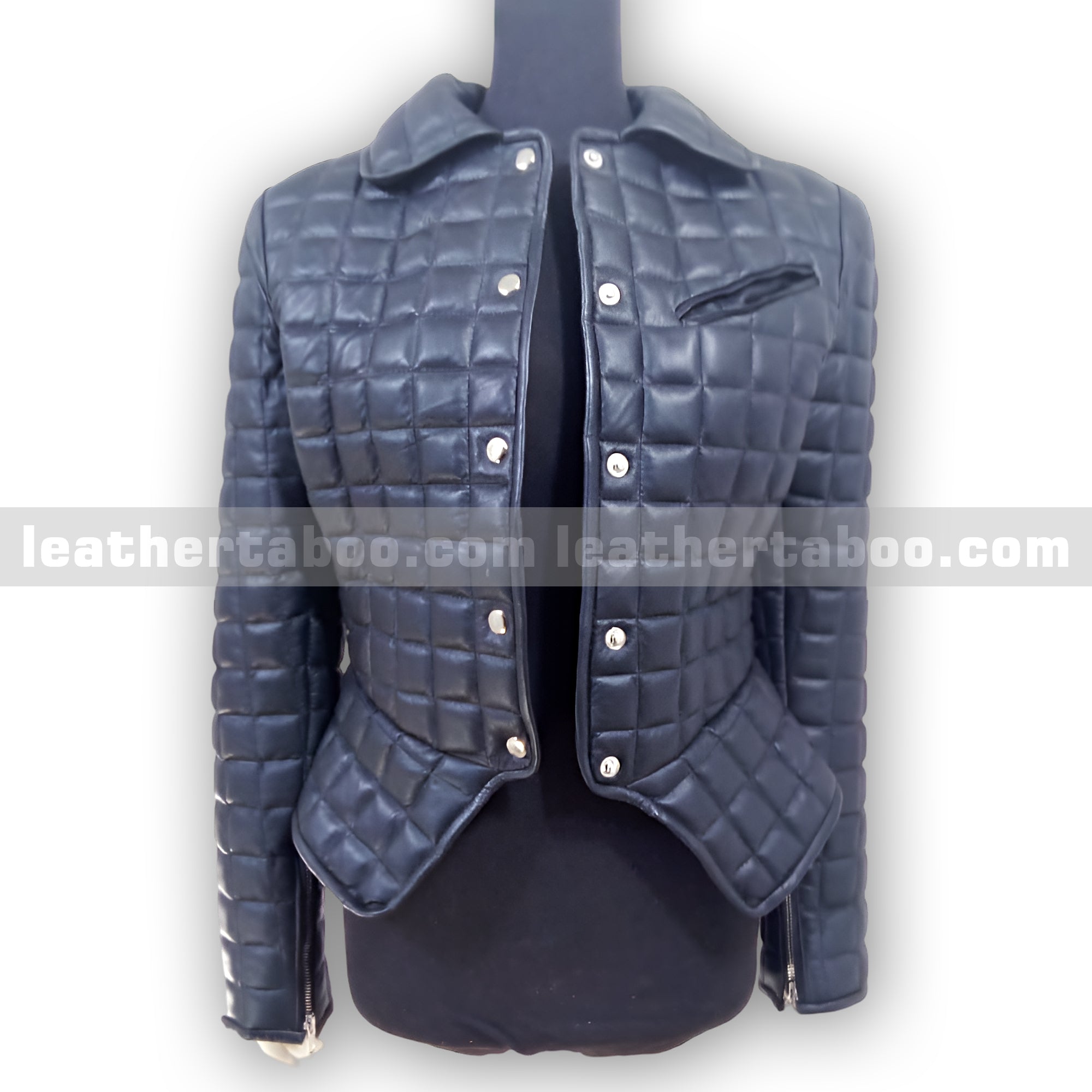 Women's Quilted Black Sheepskin Leather Jacket | Fitted Snap Button Jacket with Zippers | Stylish Warm Outerwear for Fall & Winter - leather taboo