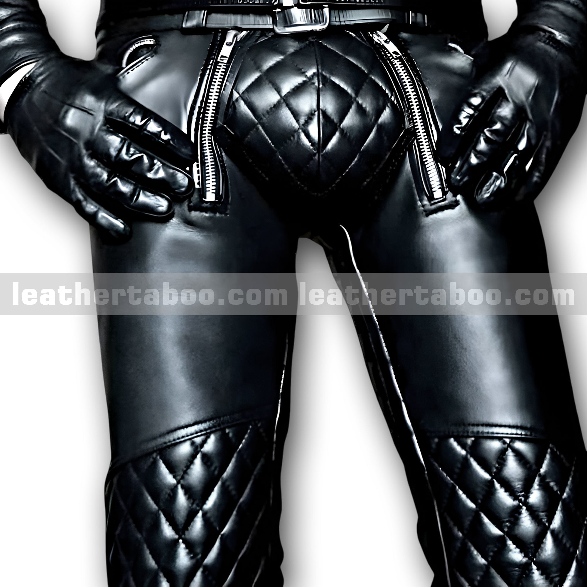 Men’s Premium Sheepskin Leather Pants with Quilted Panels & Belted Waist Stylish Leather Trousers for Unique Streetwear (boots not included) - leather taboo