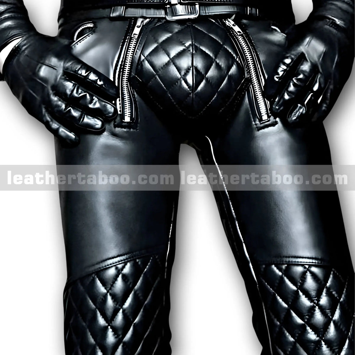 Men’s Premium Sheepskin Leather Pants with Quilted Panels & Belted Waist Stylish Leather Trousers for Unique Streetwear (boots not included) - leather taboo