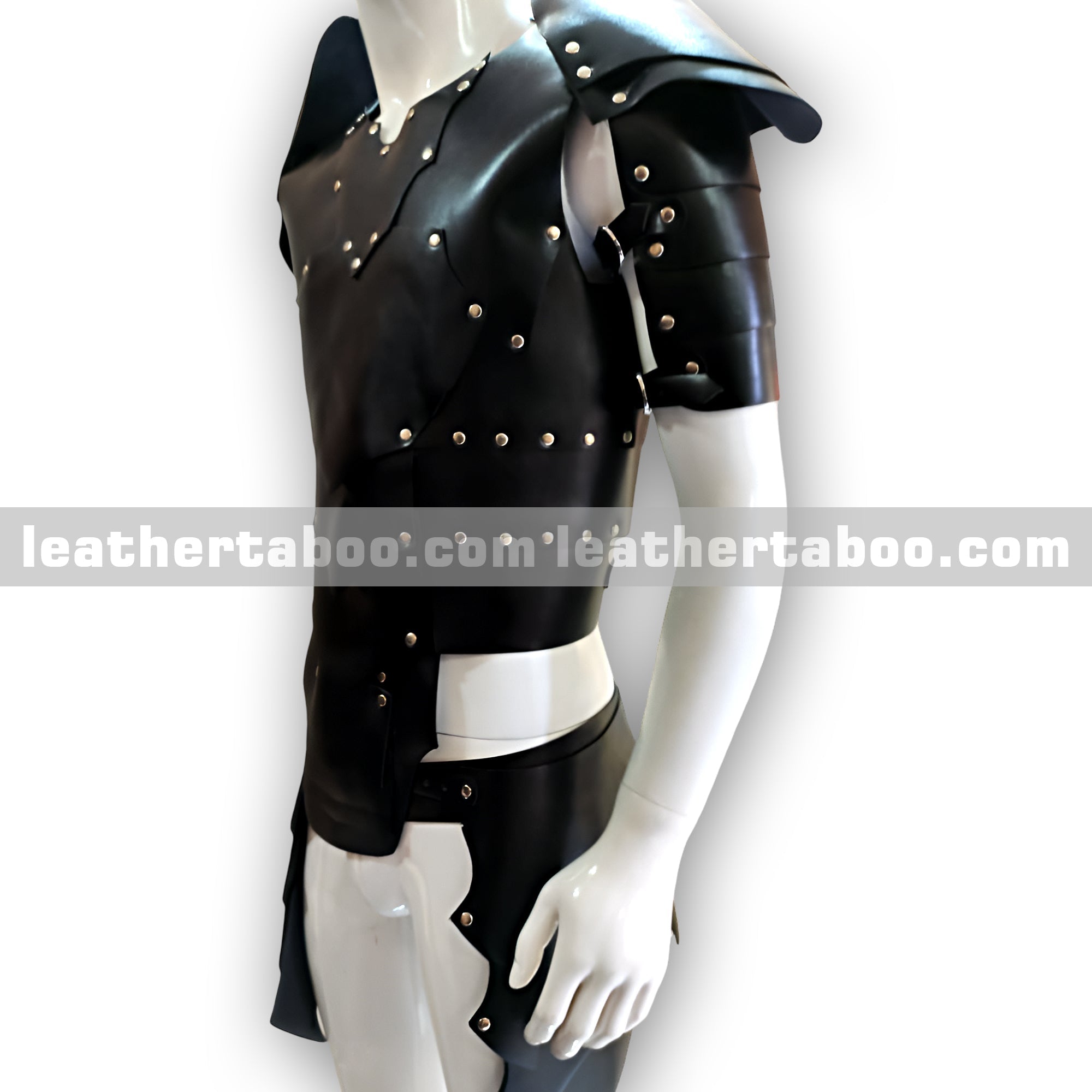 Men’s Leather Chest Armor with Shoulder Plates and Straps – Premium Goods Leather, Riveted Design for Costume & Cosplay Wear - leather taboo