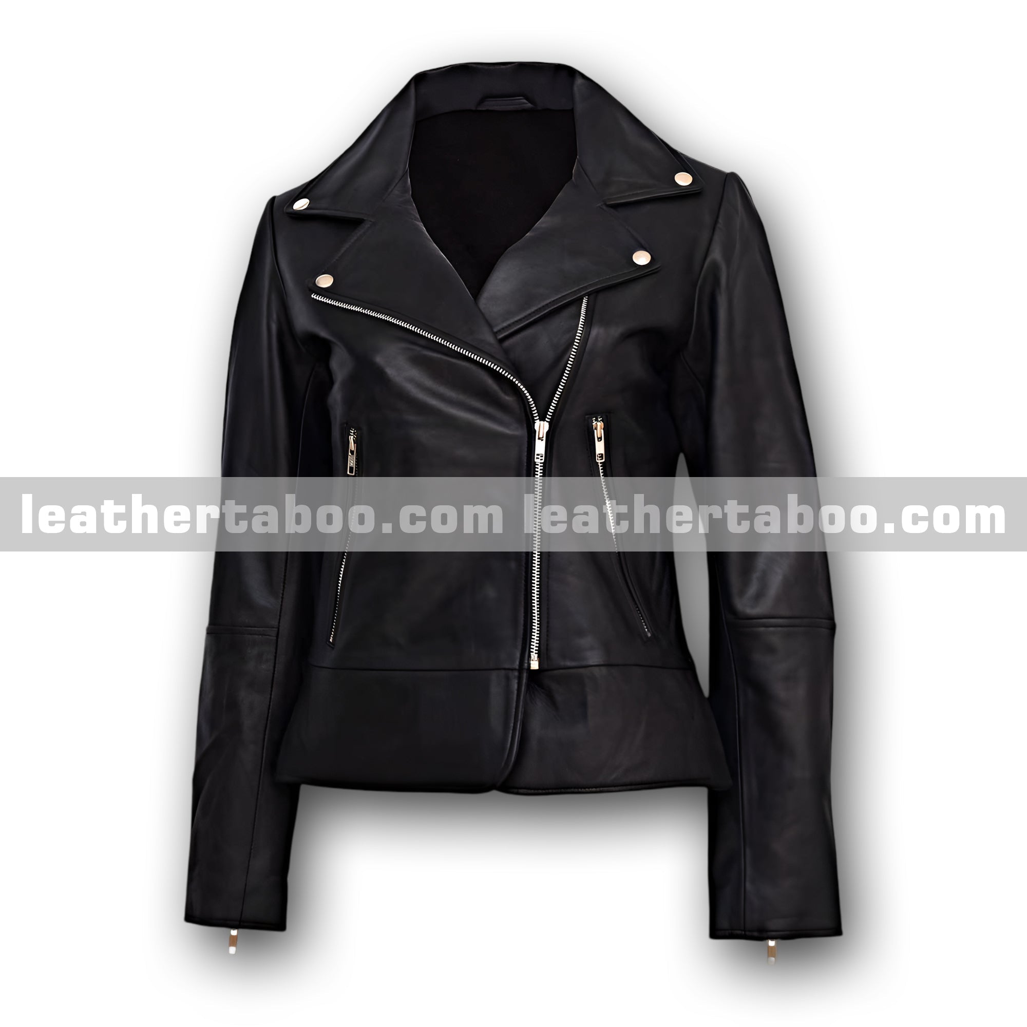 Women’s Black Sheepskin Leather Biker Jacket – Asymmetrical Zipper Moto Style with Lapel Collar and Stylish Silver Hardware - leather taboo
