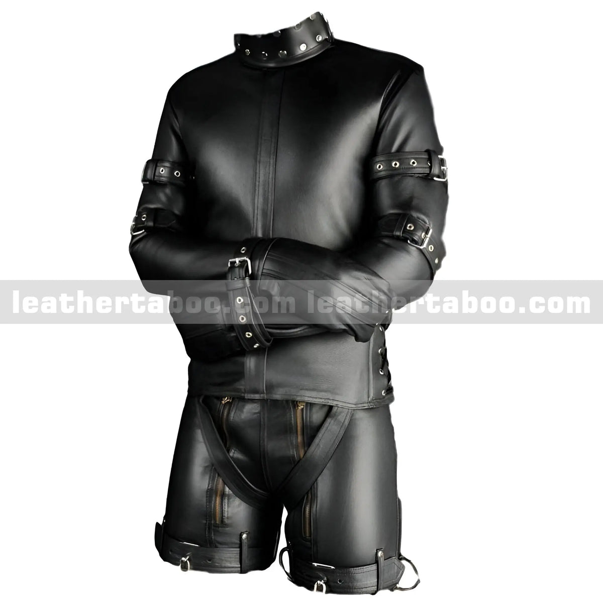 MEN,S BLACK REAL LEATHER STRAITJACKET LEATHER LINING STRAITJACKET HEAVY DUTY BLACK STRAITJACKET FOR MEN - leather taboo