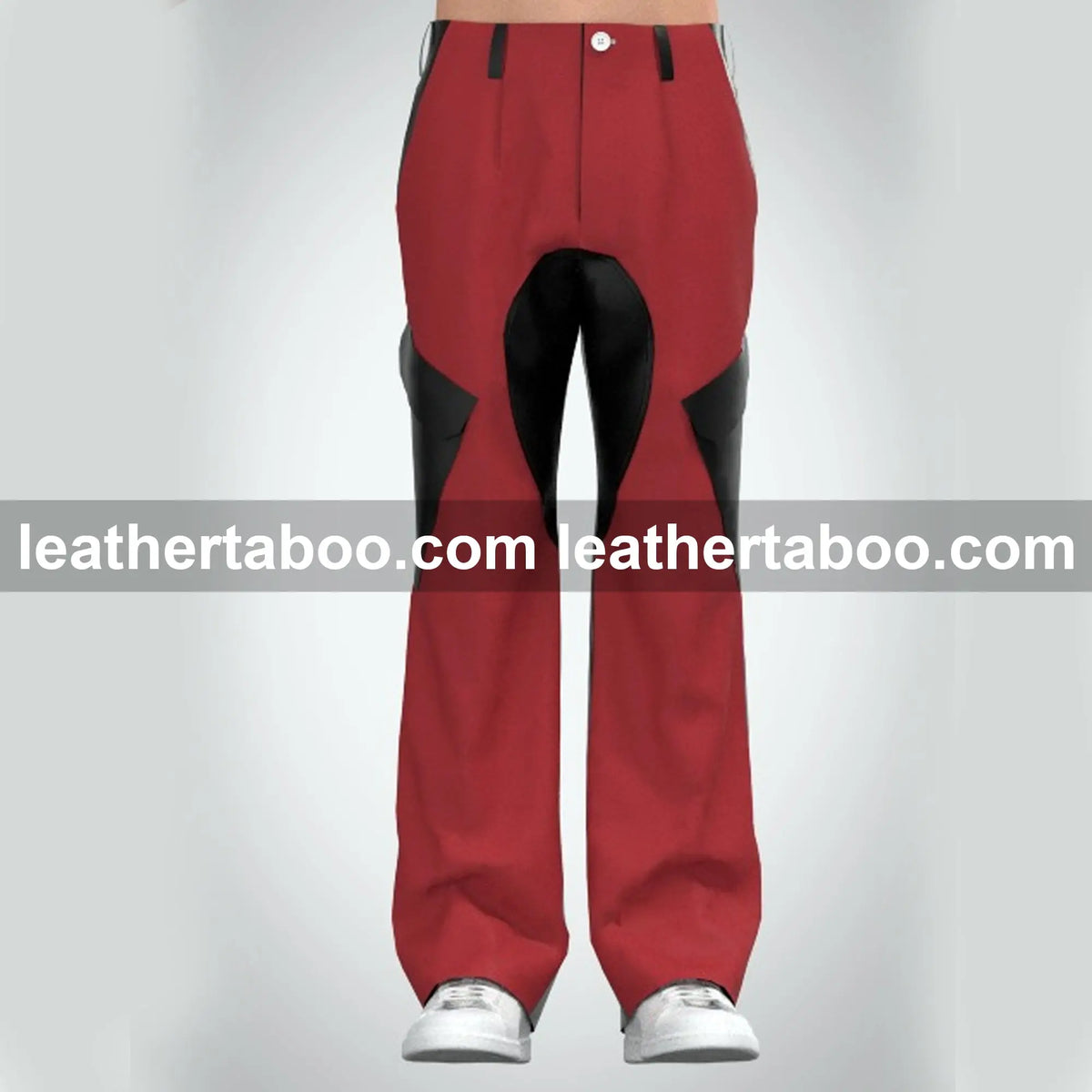 Calf Leather Skin Red & Black Cross Side 4-Pocket Pants – Gift for Him | leathertaboo.com - leather taboo