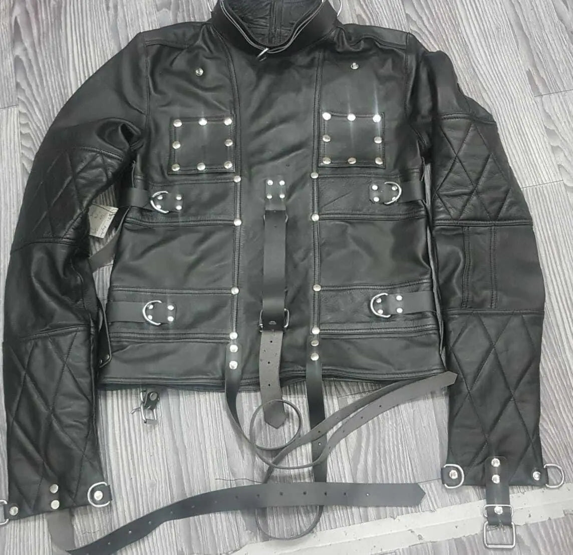 Real Leather Men Straitjacket Genuine Black Leather padded Straitjacket Restricted Bondage leathertaboo.com - leather taboo