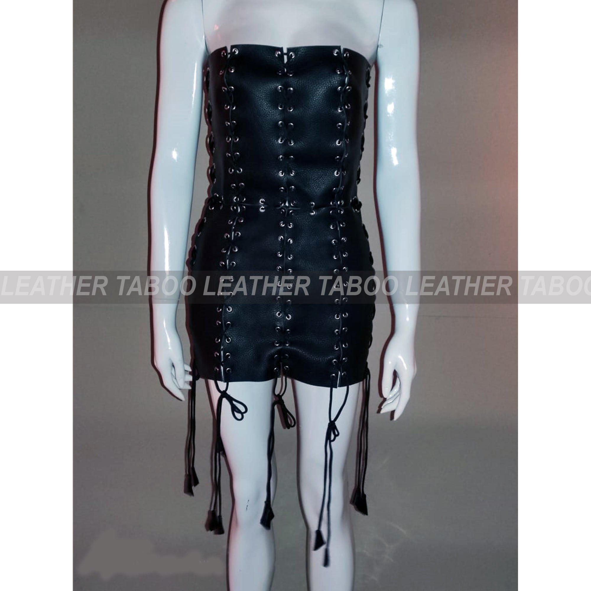 Black Leather Lace-Up Corset Dress – Handmade Fetish Clubwear by LeatherTaboo.com - leather taboo