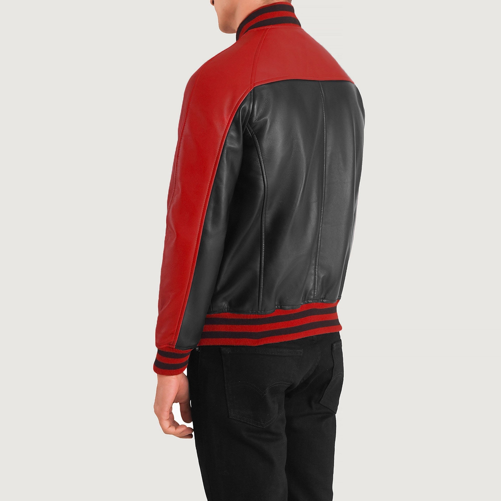 Terrance Black & Red Leather Varsity Jacket leather taboo
