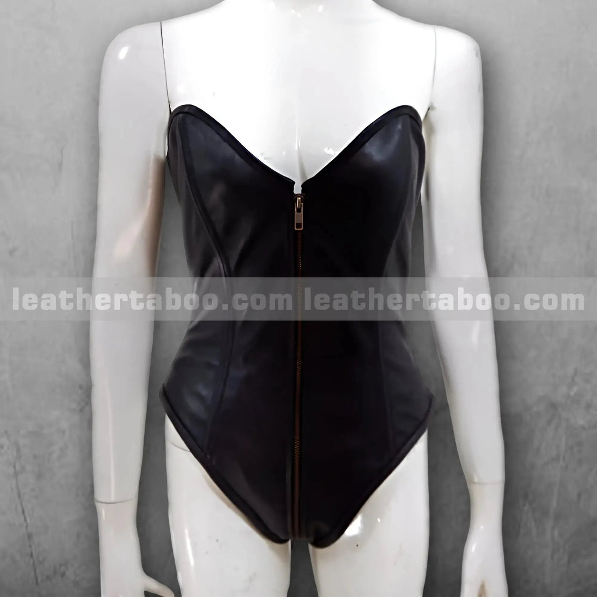 Women's Black Sheepskin Leather Corset Top with Front Zipper and Back Lace-Up | Strapless Bustier Style | Gothic Festival Outfit - Leather taboo