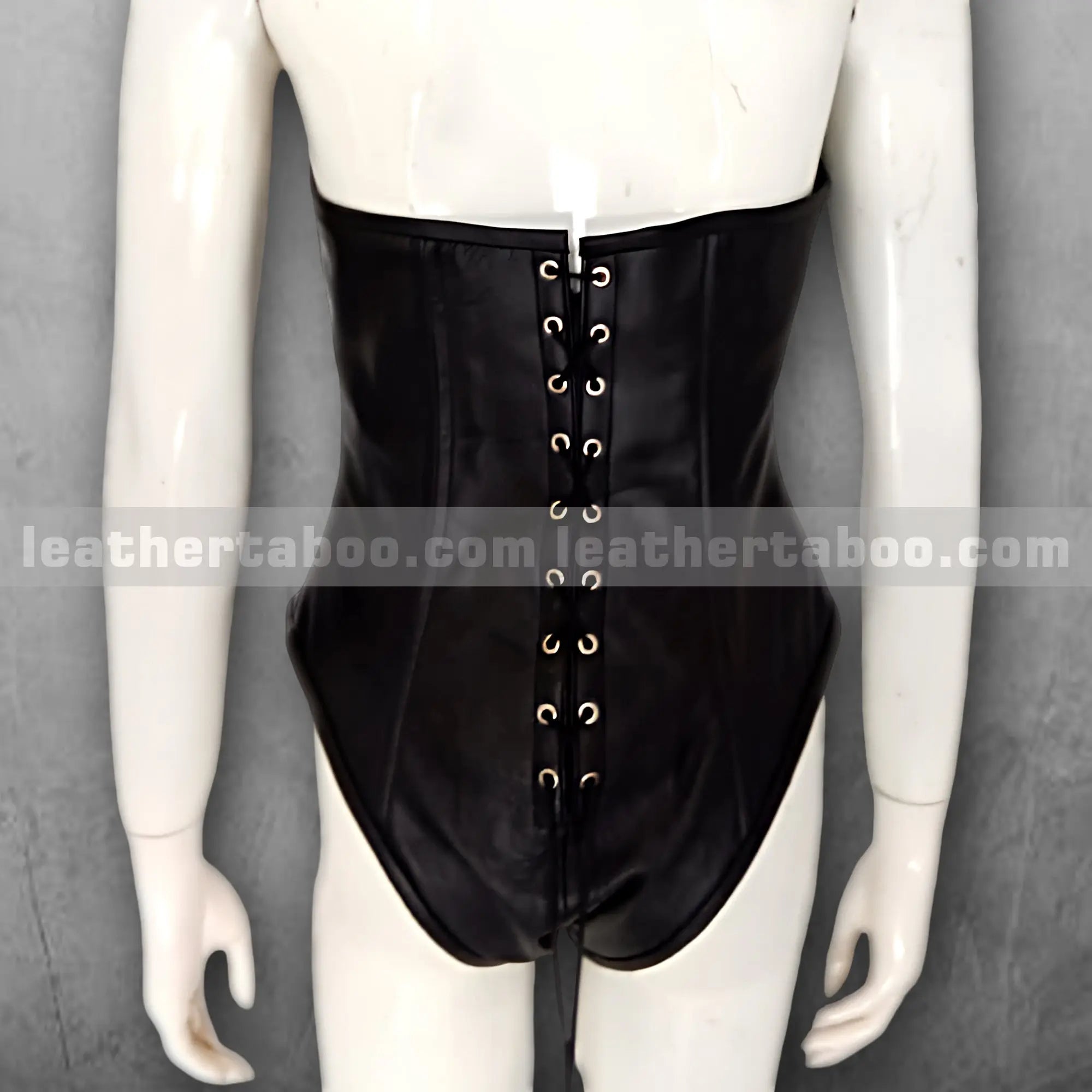 Women's Black Sheepskin Leather Corset Top with Front Zipper and Back Lace-Up | Strapless Bustier Style | Gothic Festival Outfit - Leather taboo