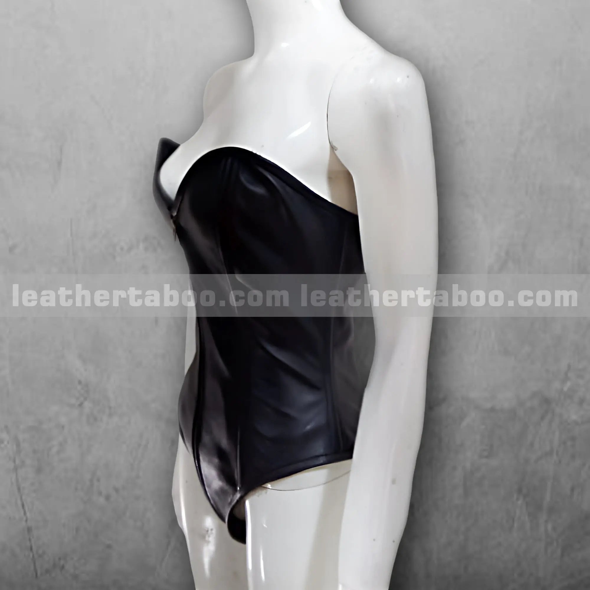Women's Black Sheepskin Leather Corset Top with Front Zipper and Back Lace-Up | Strapless Bustier Style | Gothic Festival Outfit - Leather taboo