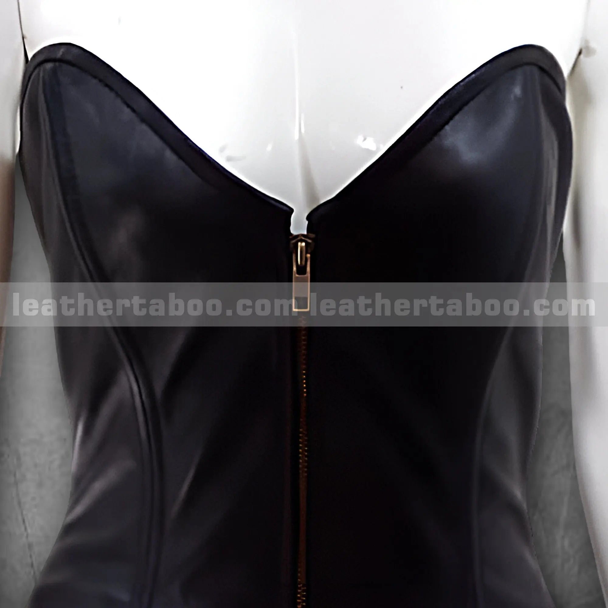 Women's Black Sheepskin Leather Corset Top with Front Zipper and Back Lace-Up | Strapless Bustier Style | Gothic Festival Outfit - Leather taboo