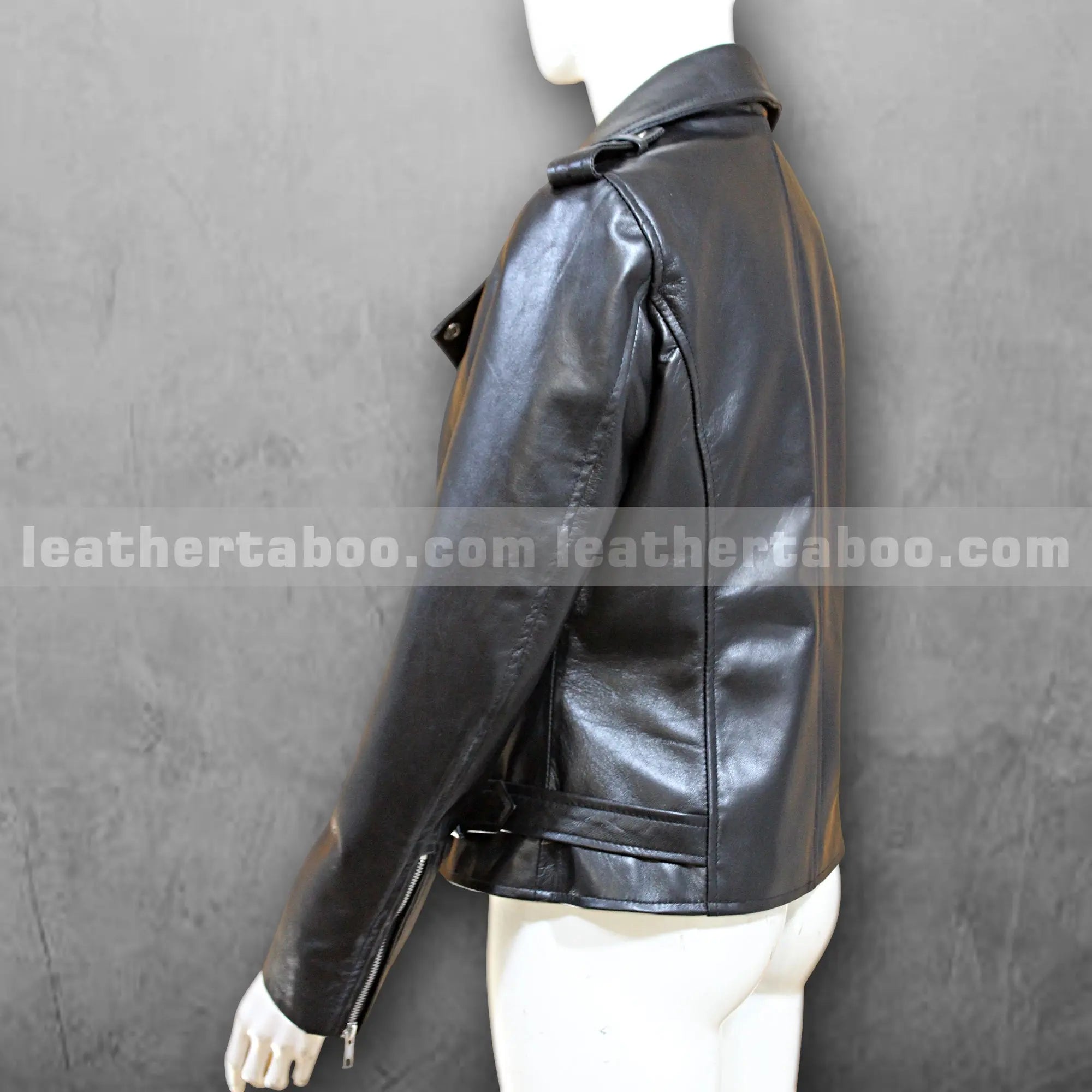 Women's Sheepskin Leather Biker Jacket with Belted Waist and Zipper Pockets | Black Moto Style Outerwear for Everyday Wear - Leather taboo