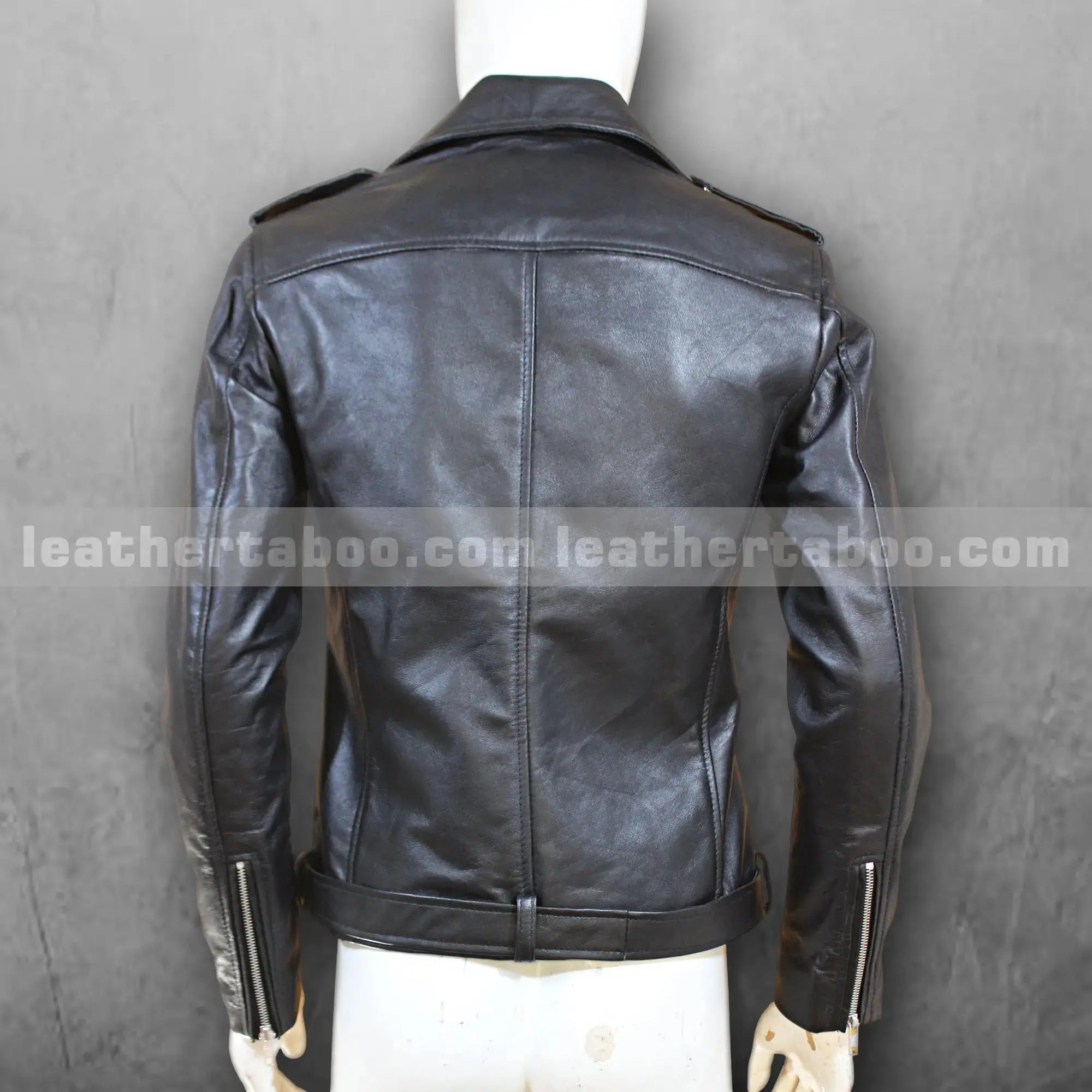 Menโs Black Motorcycle Style Leather Jacket | Premium Sheepskin | Classic Biker Look | Zipper & Belt Detailing - Leather taboo