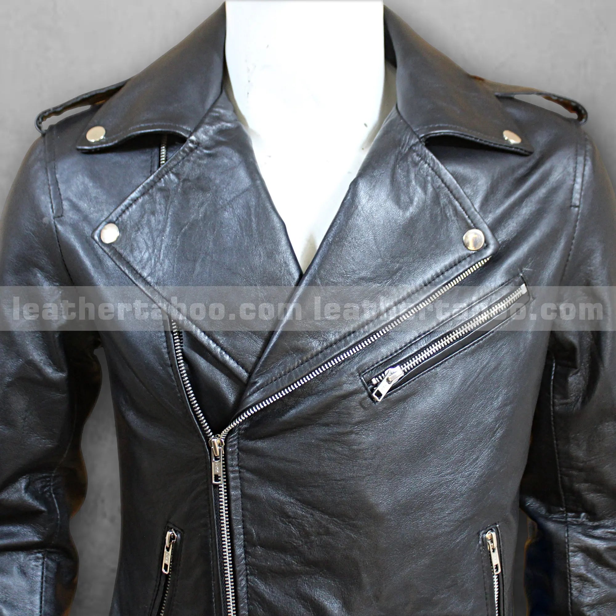 Men’s Black Motorcycle Style Leather Jacket | Premium Sheepskin | Classic Biker Look | Zipper & Belt Detailing - Leather taboo