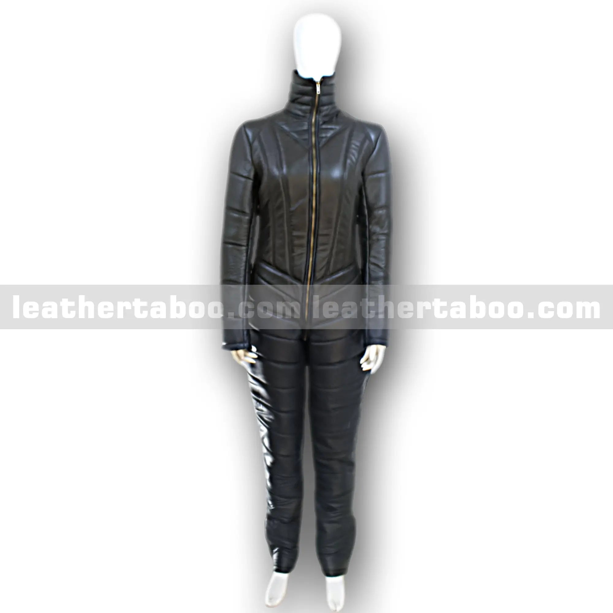 Unisex Black Sheepskin Leather Cat Suit with Front and Back Zippers – Full Body Slim Fit Jumpsuit for Fashion or Costume Wear - Leather taboo