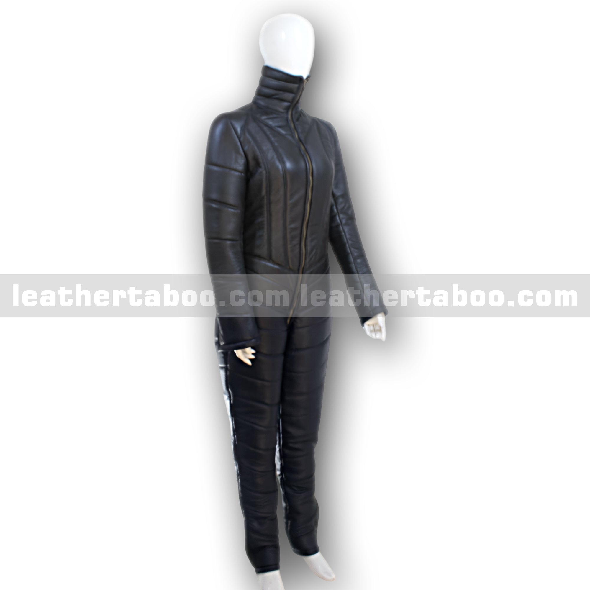 Unisex Black Sheepskin Leather Cat Suit with Front and Back Zippers – Full Body Slim Fit Jumpsuit for Fashion or Costume Wear - Leather taboo