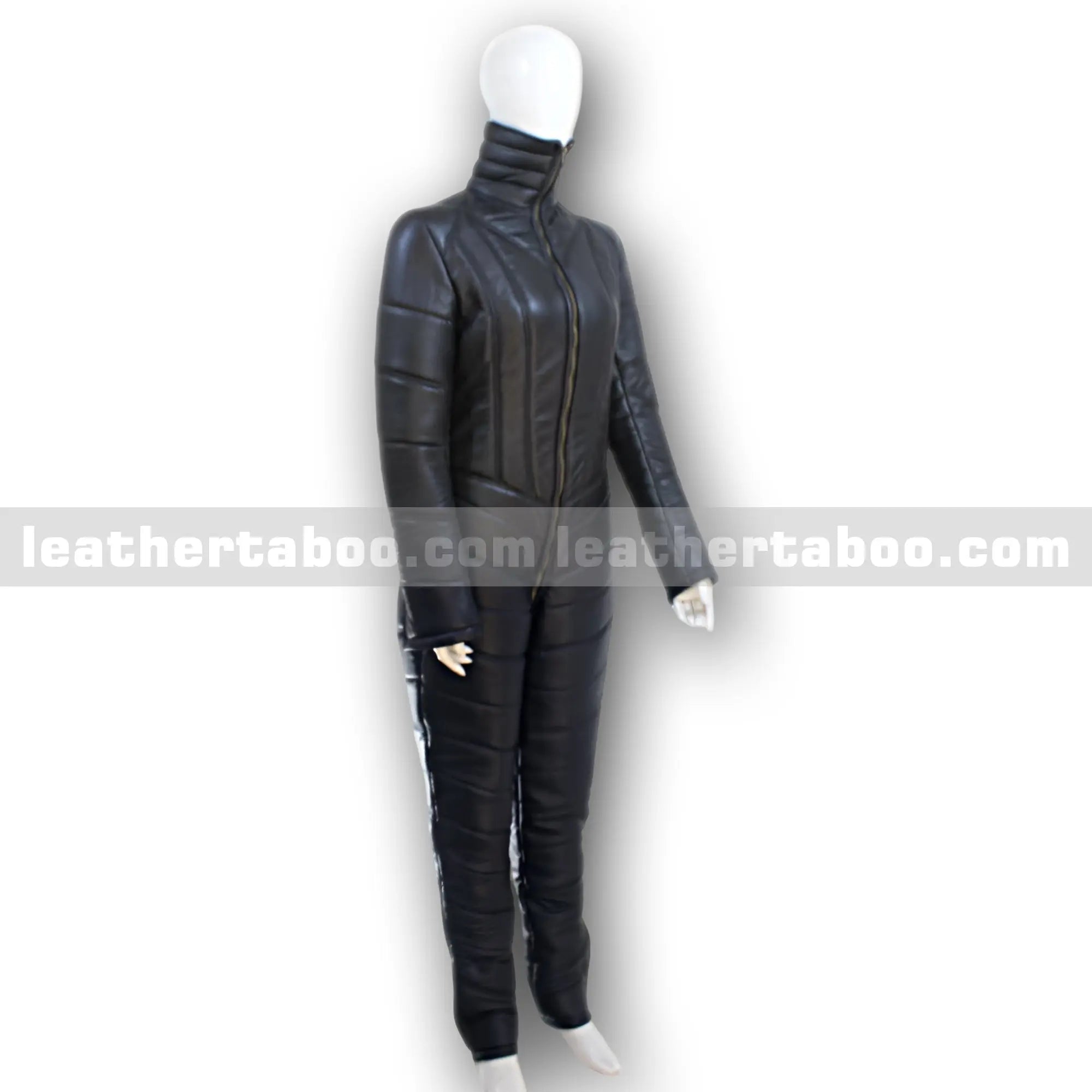Unisex Black Sheepskin Leather Cat Suit with Front and Back Zippers – Full Body Slim Fit Jumpsuit for Fashion or Costume Wear - Leather taboo