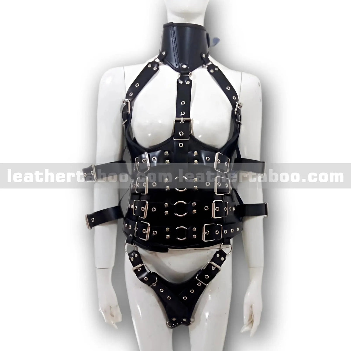 Women's Premium Leather Belted Corset Harness Outfit – Adjustable Straps Body Armor Style for Fashion, Cosplay or Costume Wear - Leather taboo