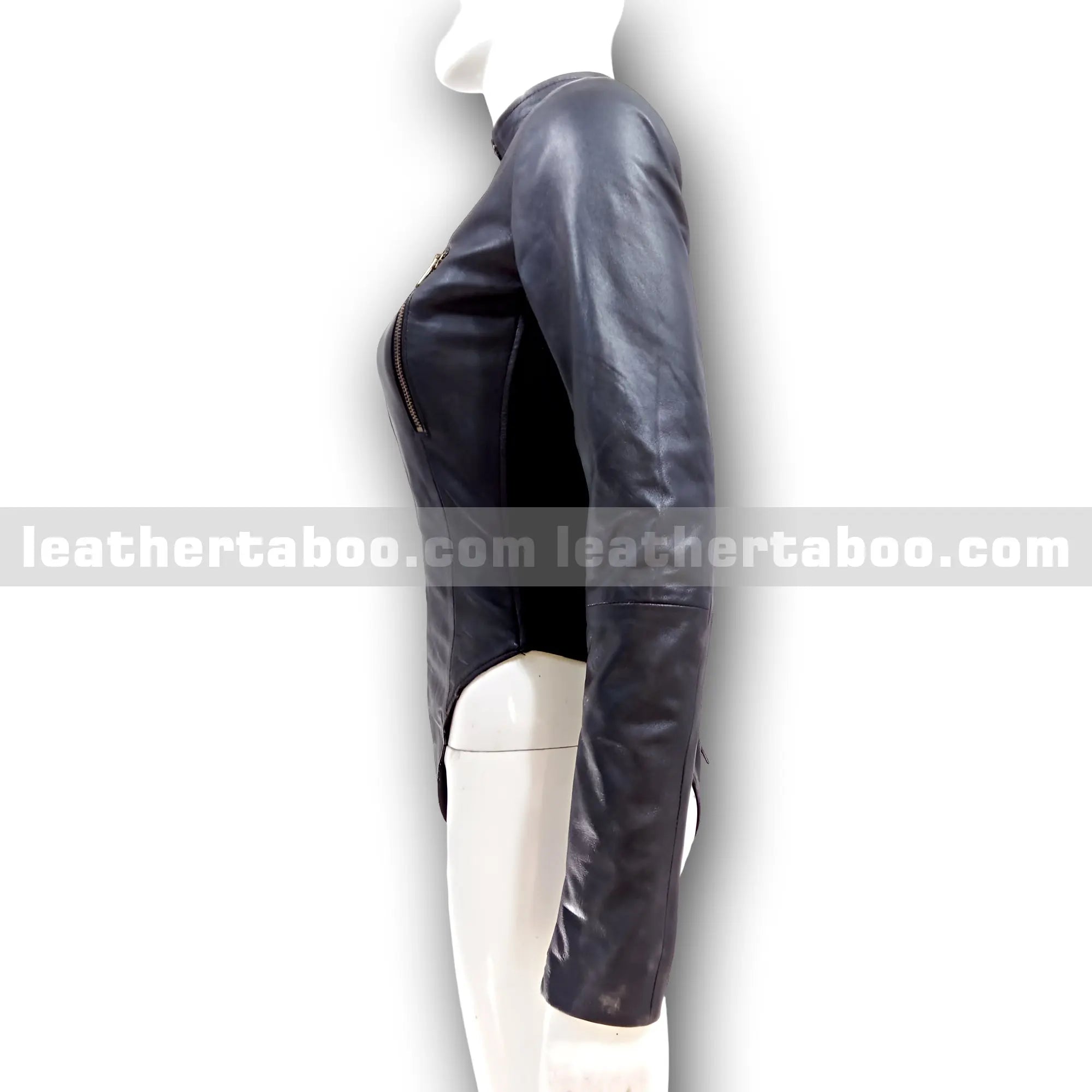 Women's Black Leather Bodysuit Jacket Top – Zipper Front Long Sleeve Fitted Style – Premium Quality Leather Apparel - Leather taboo