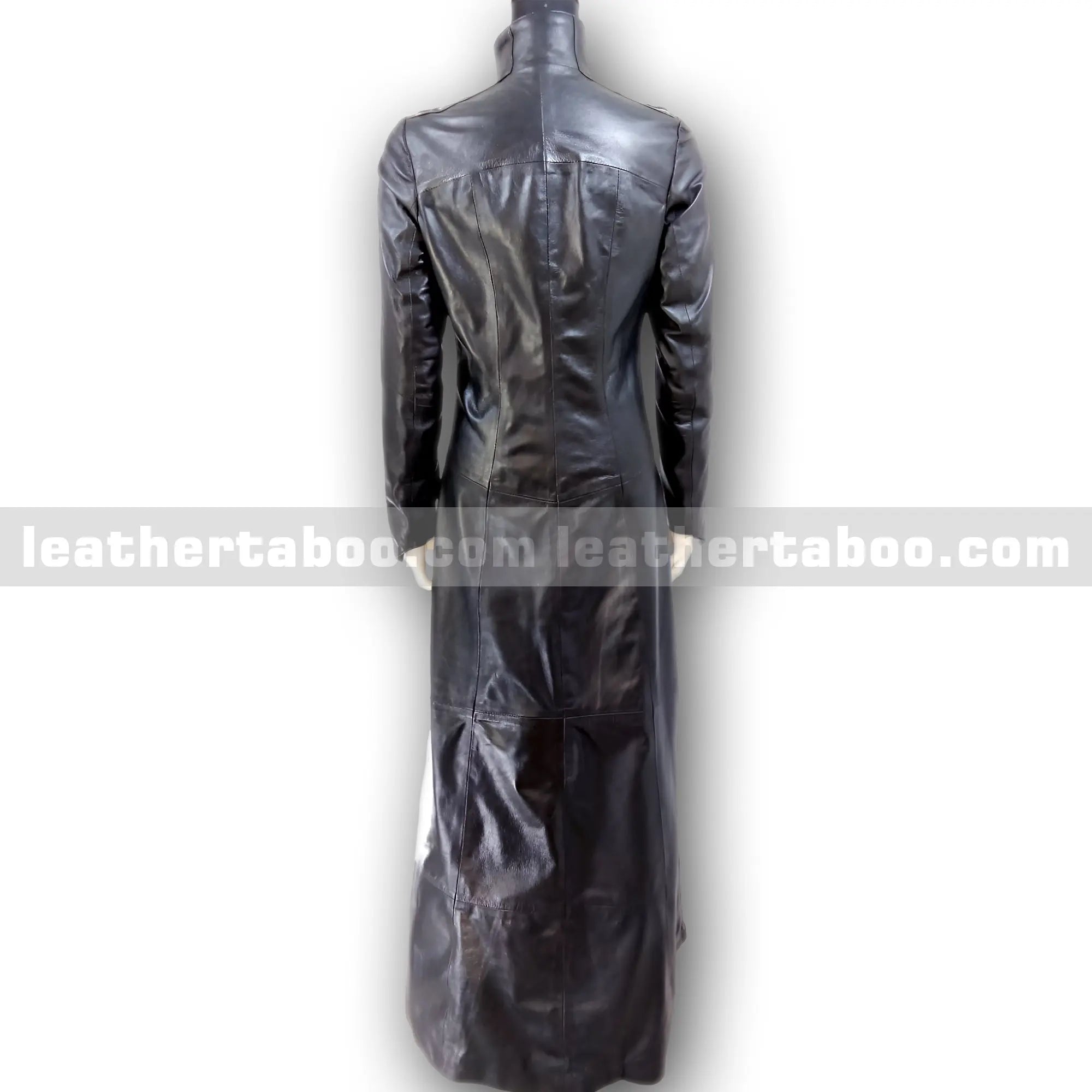 Women's Long Black Leather Trench Coat – Premium Sheepskin, Front Zip, Lace-Up Detail, Full Length Jacket for Stylish Outerwear - Leather taboo