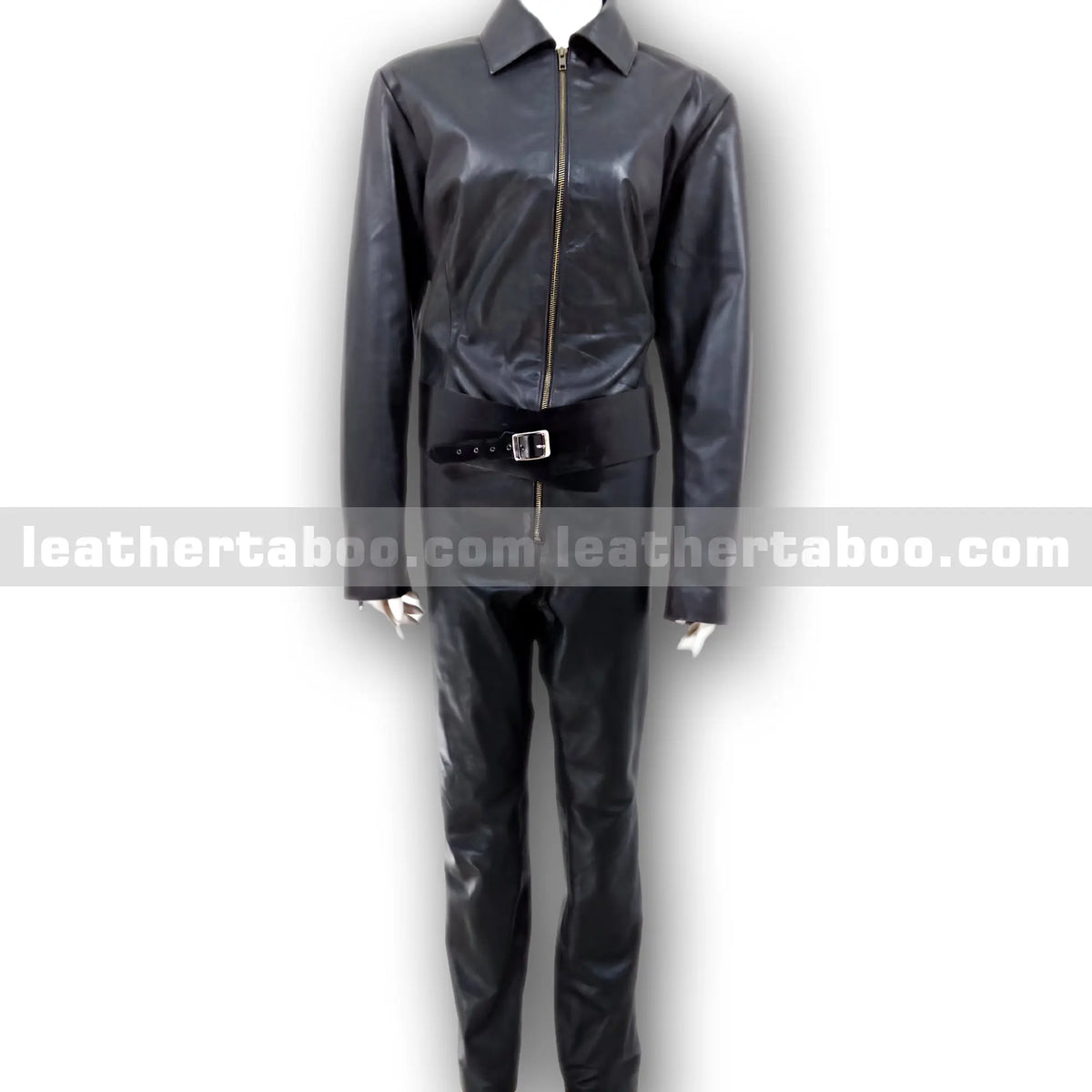 Unisex Black Leather Jumpsuit with Belt – Premium Sheepskin, Zip Front, Long Sleeve, Full Length One-Piece Leather Outfit - Leather taboo