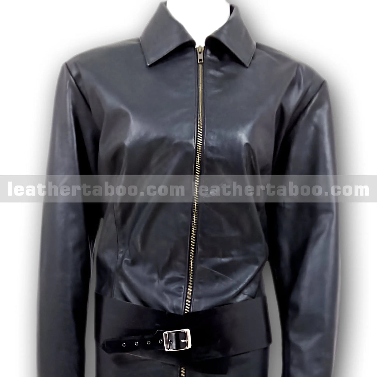 Unisex Black Leather Jumpsuit with Belt – Premium Sheepskin, Zip Front, Long Sleeve, Full Length One-Piece Leather Outfit - Leather taboo