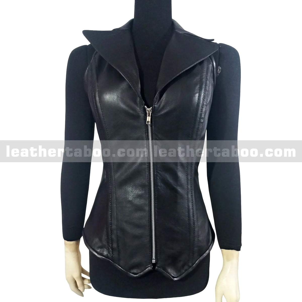 Women's Black Sheepskin Leather Vest with Zipper Closure | Stylish Fitted Biker Look - Leather taboo