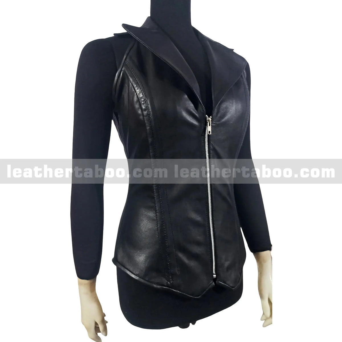 Women's Black Sheepskin Leather Vest with Zipper Closure | Stylish Fitted Biker Look - Leather taboo
