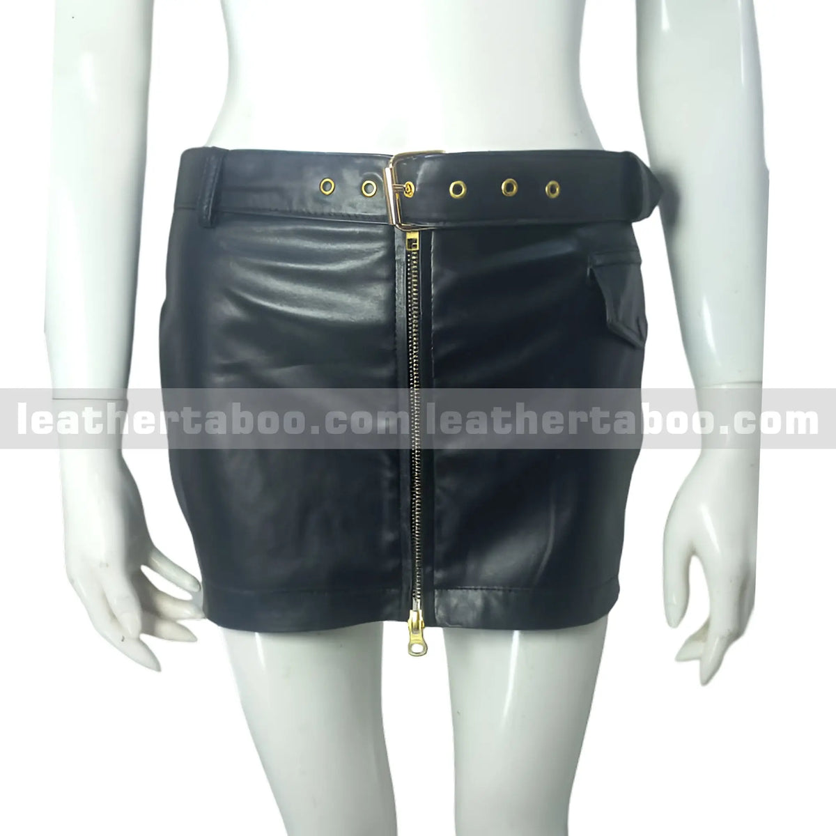 Women's Black Sheepskin Leather Mini Skirt with Front Zipper and Belt | Stylish High Waist Skirt - Leather taboo
