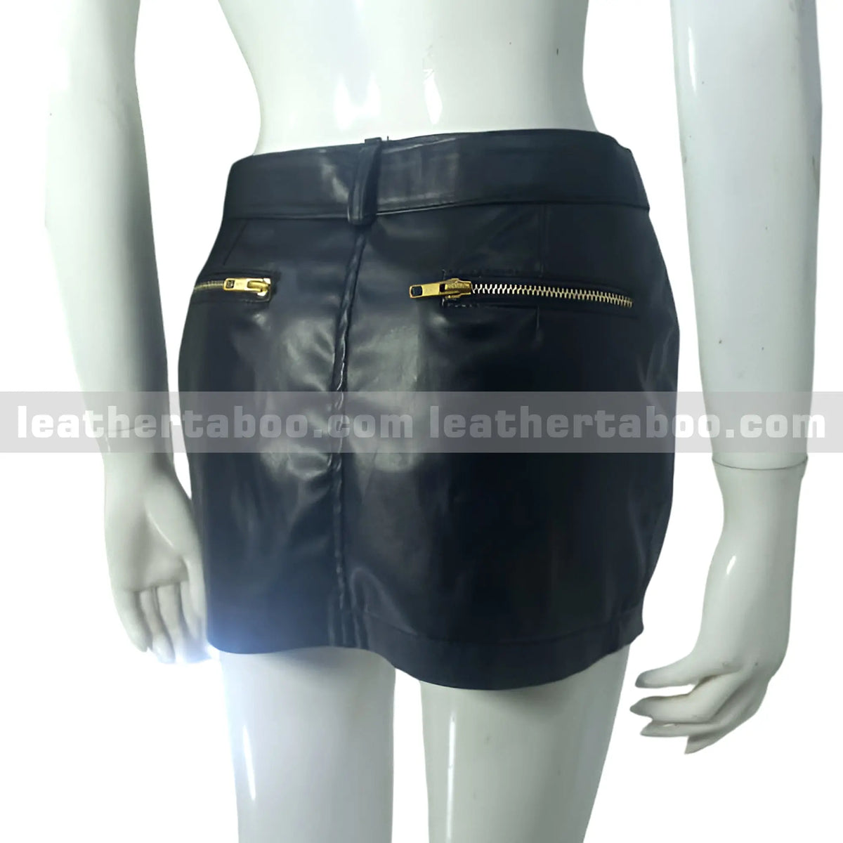 Women's Black Sheepskin Leather Mini Skirt with Front Zipper and Belt | Stylish High Waist Skirt - Leather taboo