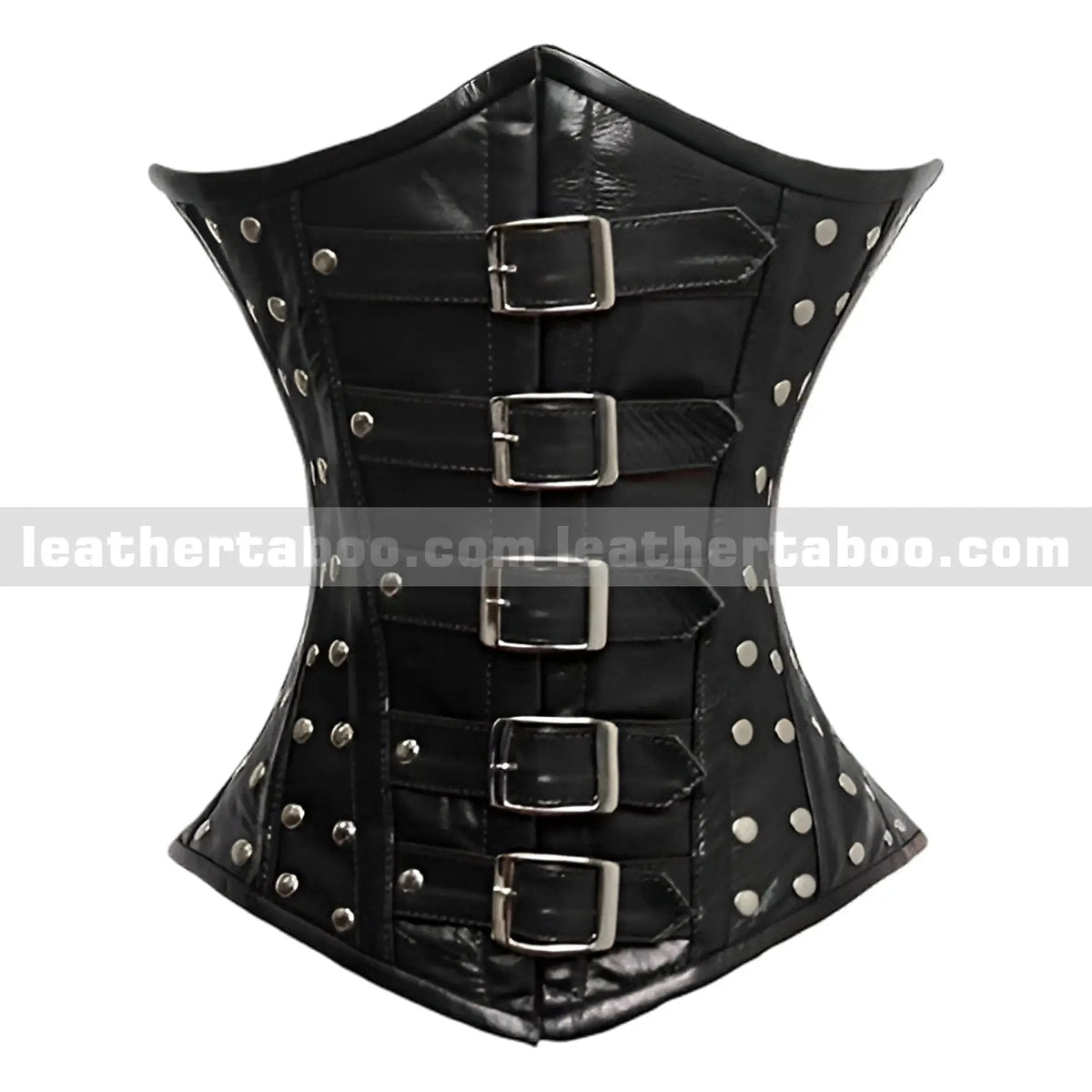 Black Buckle Underbust Sheepskin Leather Corset with Stud Accents for Women - Leather taboo