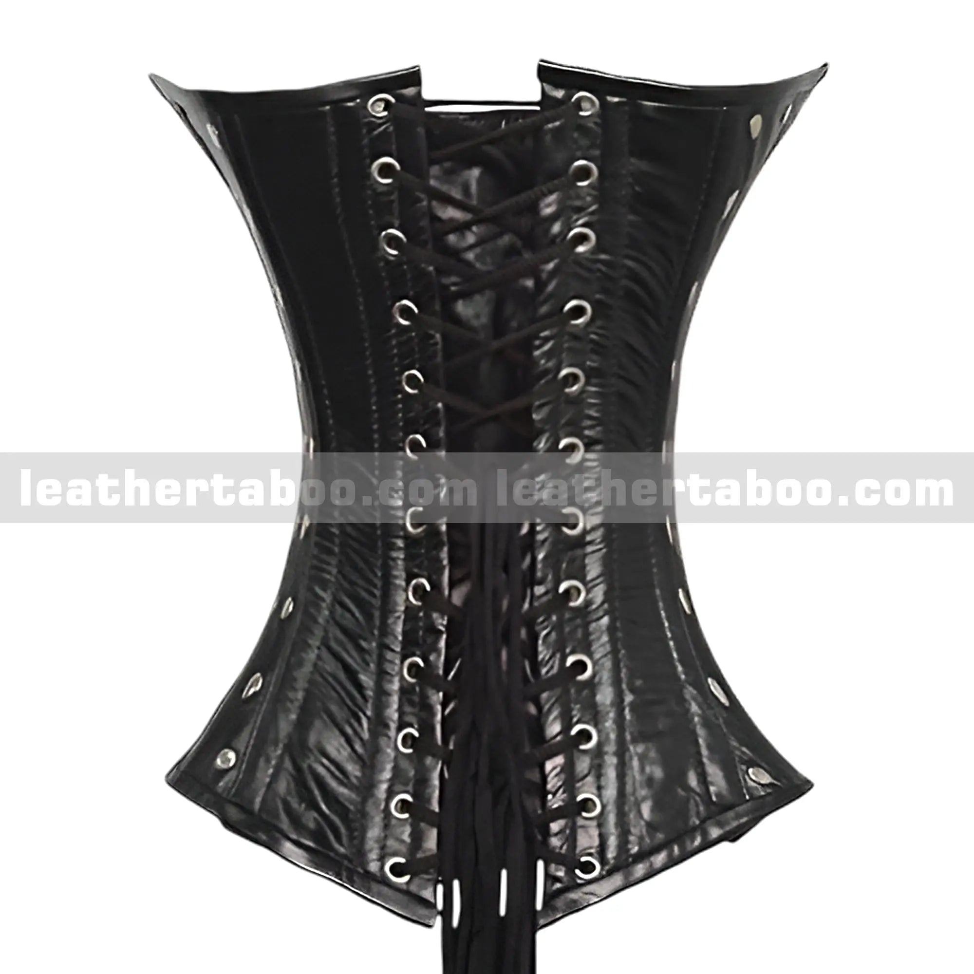 Black Buckle Underbust Sheepskin Leather Corset with Stud Accents for Women - Leather taboo