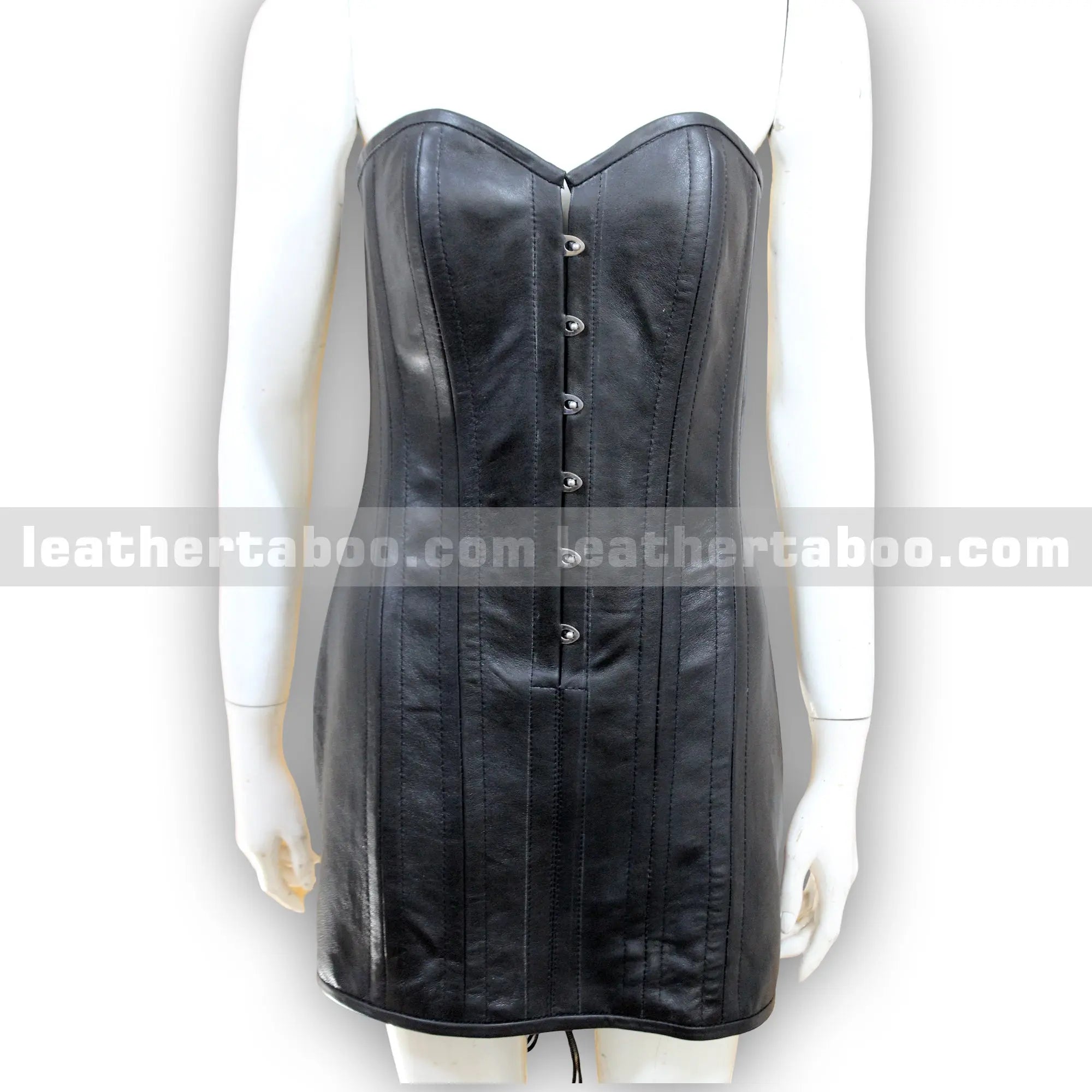 Black Sheepskin Leather Bustier Dress | Women's Corset Style Mini Dress - Leather taboo