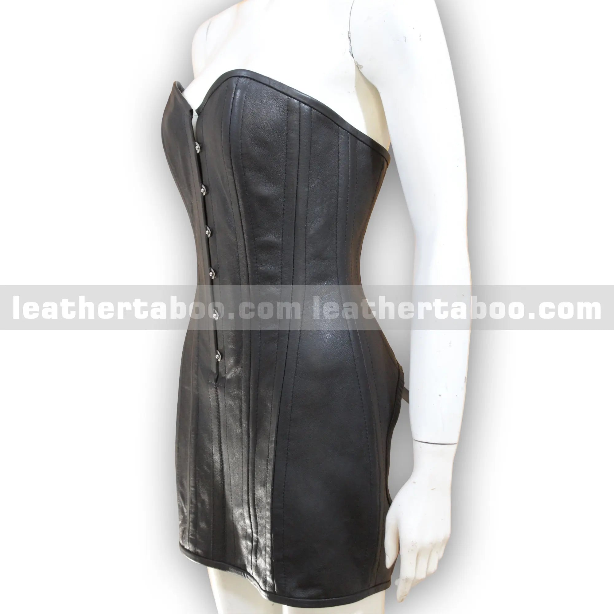 Black Sheepskin Leather Bustier Dress | Women's Corset Style Mini Dress - Leather taboo