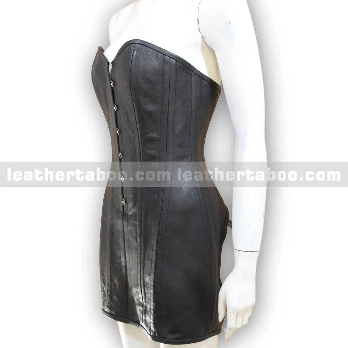 Black Sheepskin Leather Bustier Dress | Women's Corset Style Mini Dress - Leather taboo