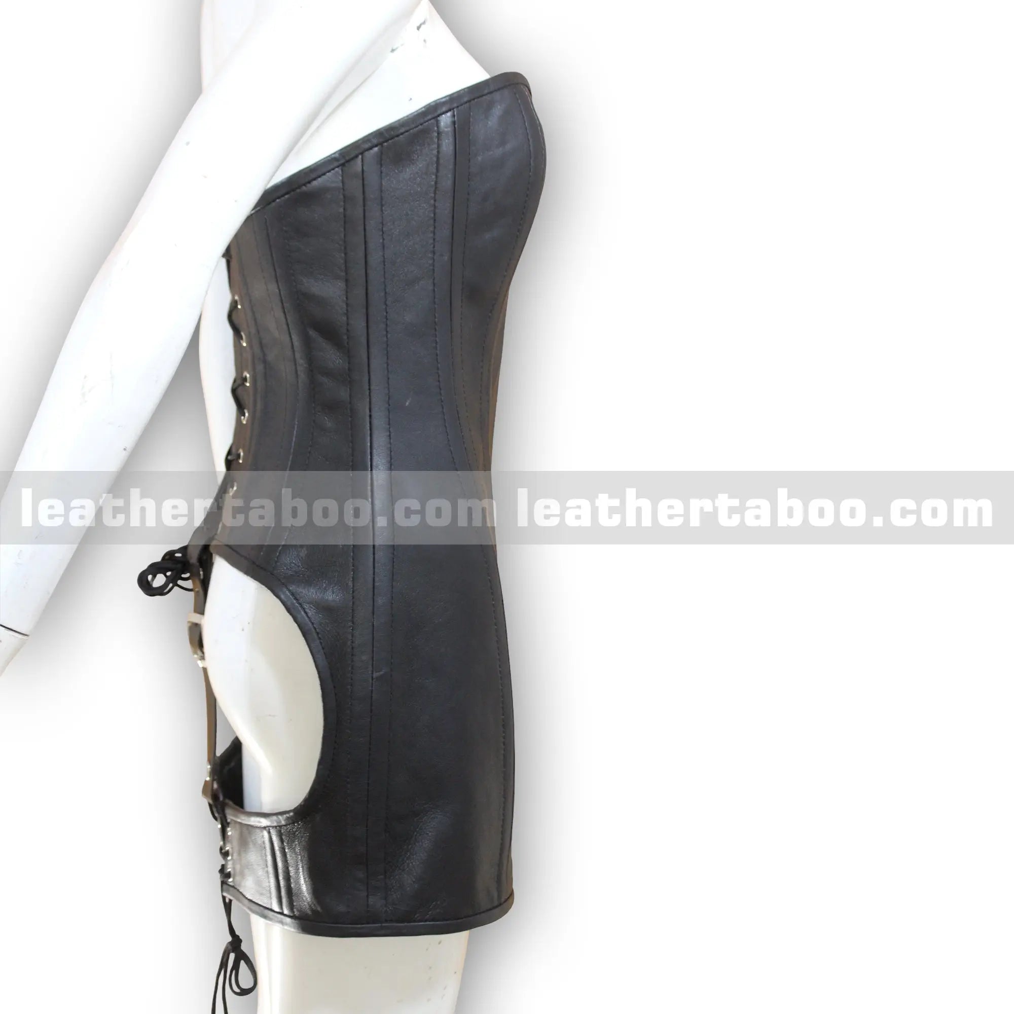 Black Sheepskin Leather Bustier Dress | Women's Corset Style Mini Dress - Leather taboo