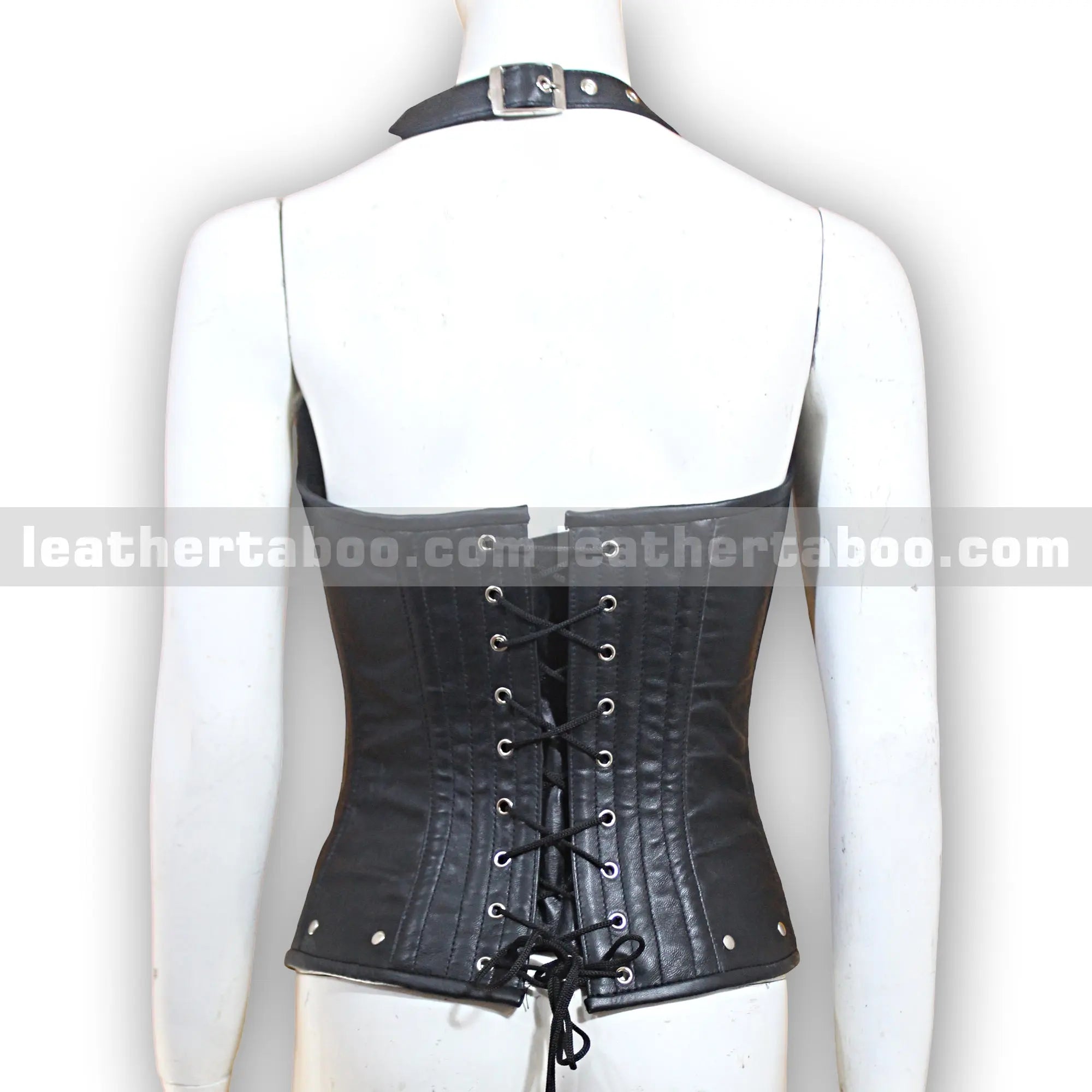 Women's Buckle Strap Corset Top | Open Front Sheepskin Leather Waist Cincher - Leather taboo