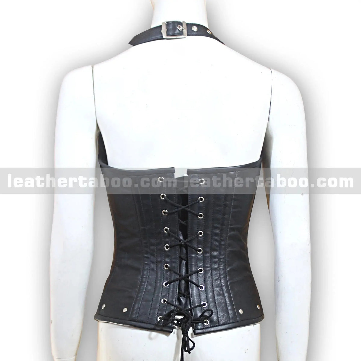 Women's Buckle Strap Corset Top | Open Front Sheepskin Leather Waist Cincher - Leather taboo