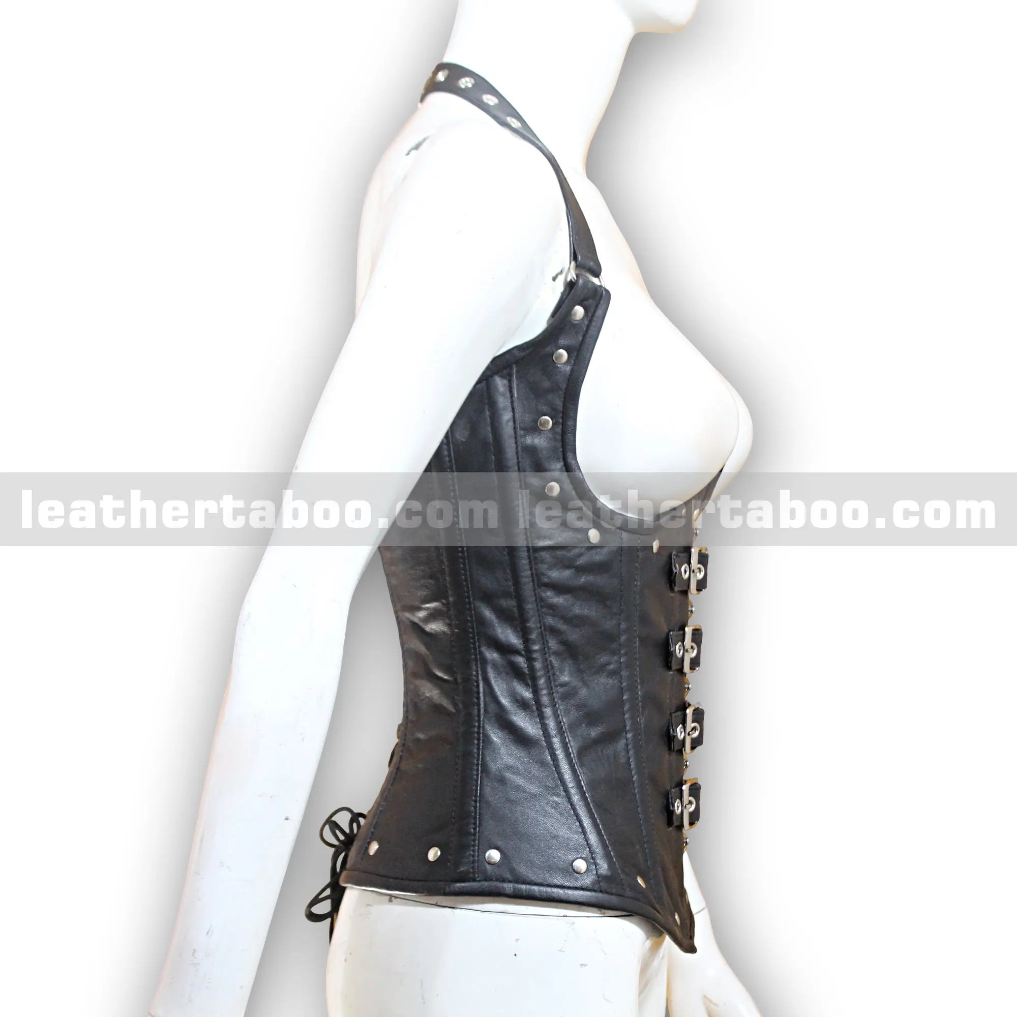 Women's Buckle Strap Corset Top | Open Front Sheepskin Leather Waist Cincher - Leather taboo