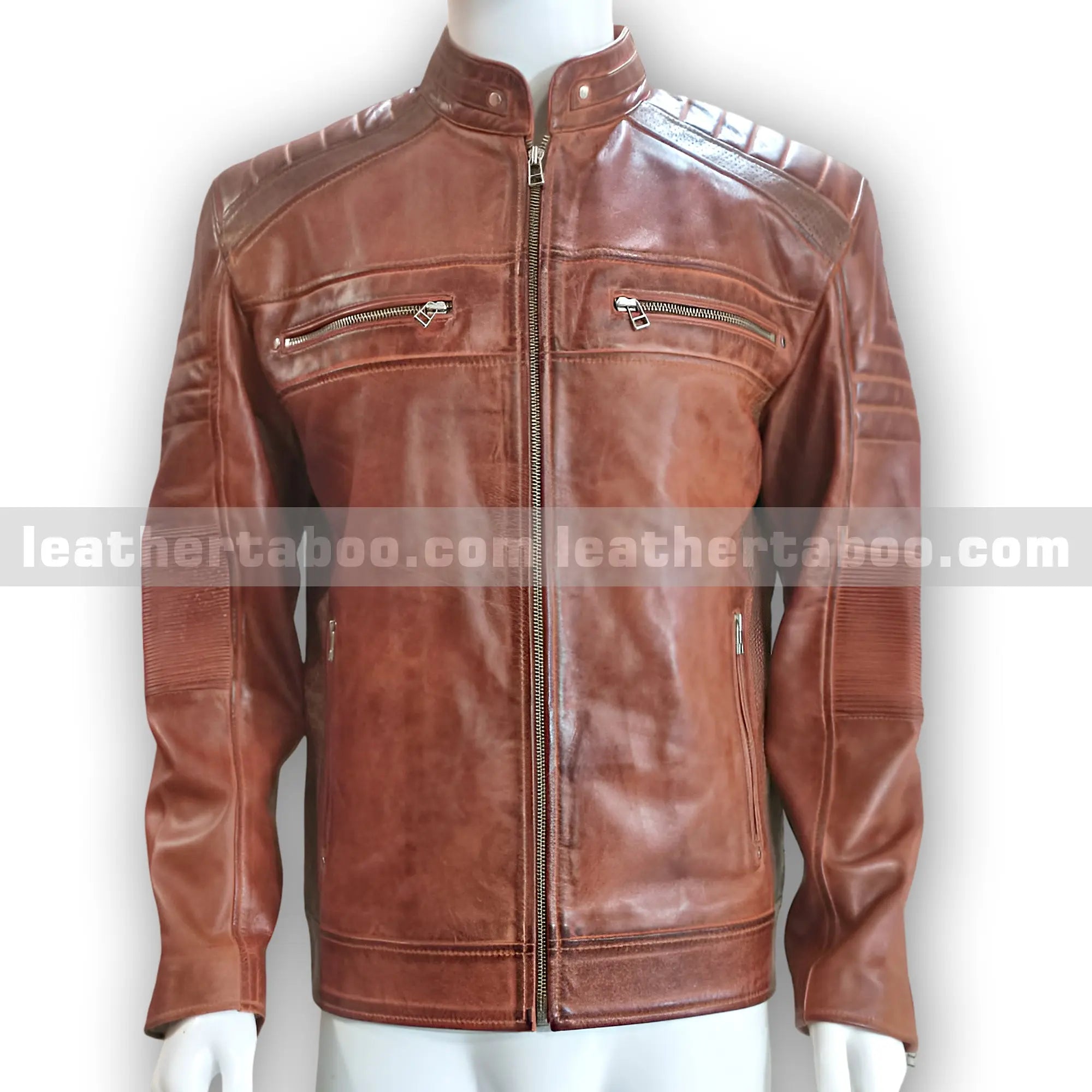 Menโs Brown Sheepskin Leather Biker Jacket | Zipper Pocket Moto Style Outerwear - Leather taboo