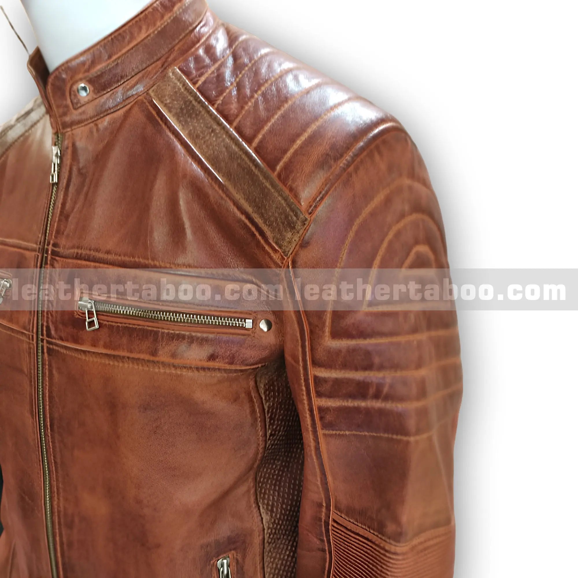 Menโs Brown Sheepskin Leather Biker Jacket | Zipper Pocket Moto Style Outerwear - Leather taboo