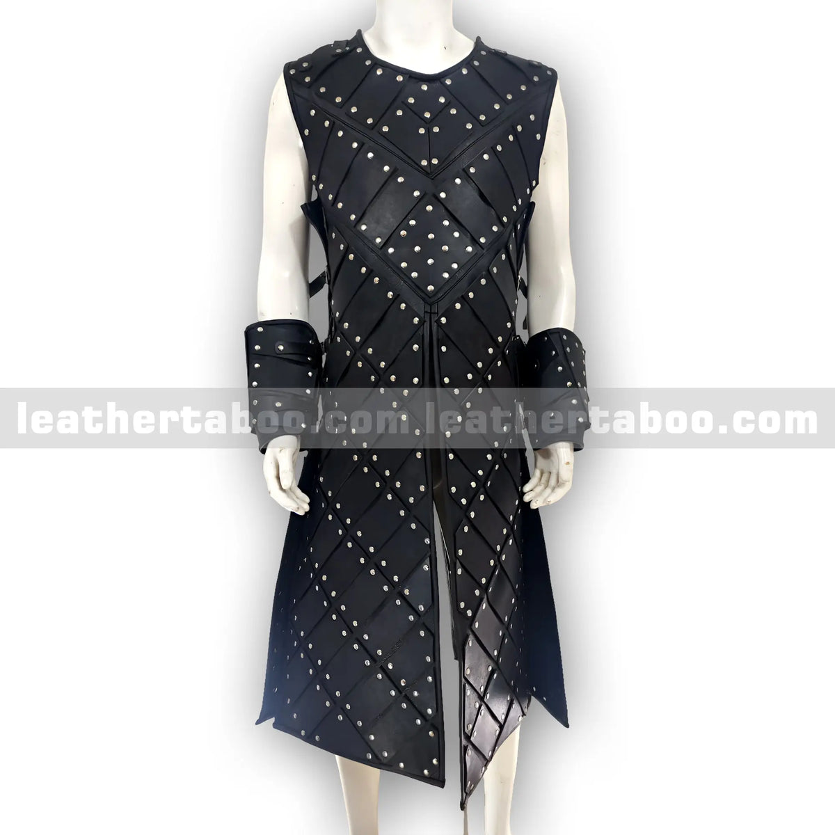 Black Studded Leather Warrior Armor Vest with Arm Bracers – Medieval Style Costume for Men - Leather taboo