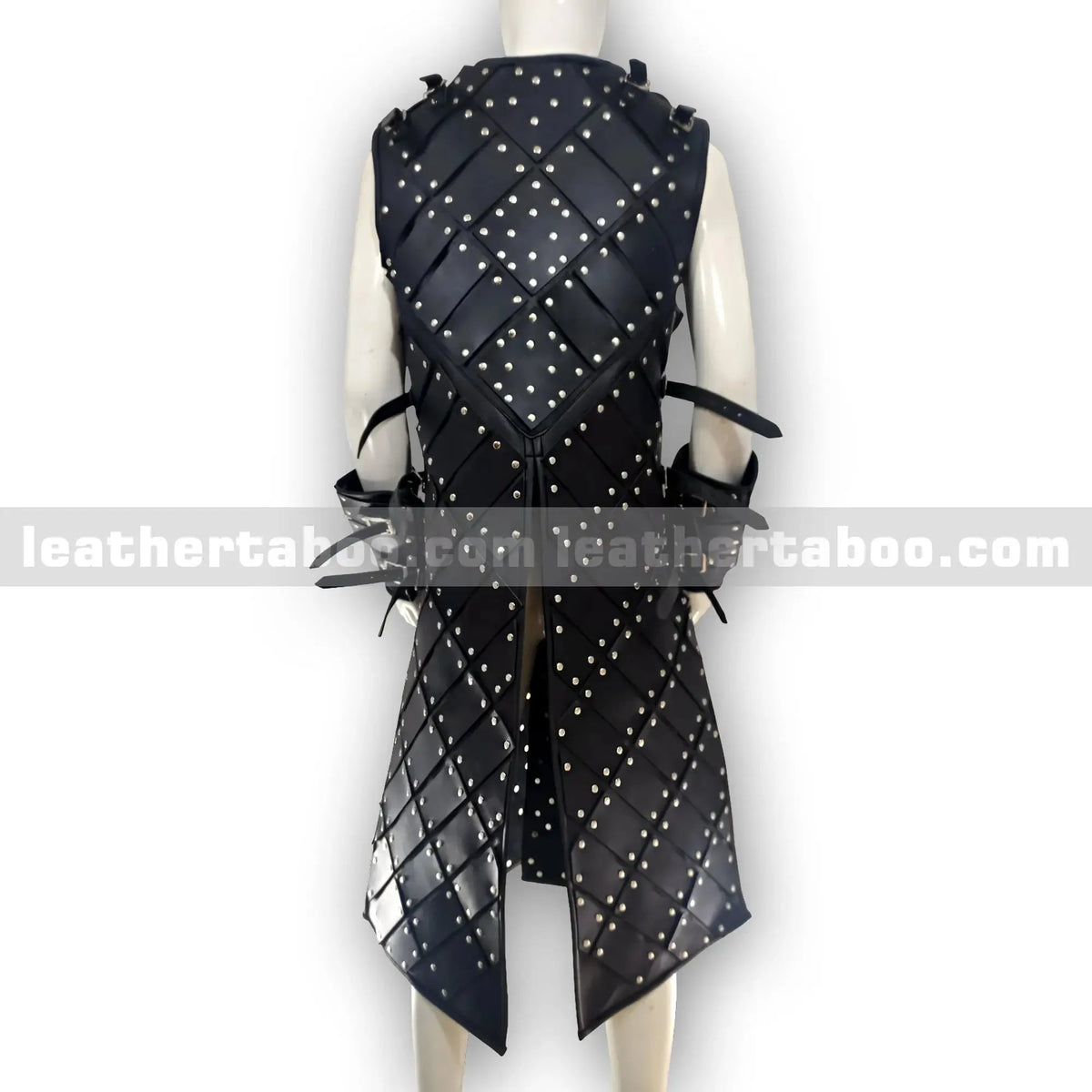 Black Studded Leather Warrior Armor Vest with Arm Bracers – Medieval Style Costume for Men - Leather taboo