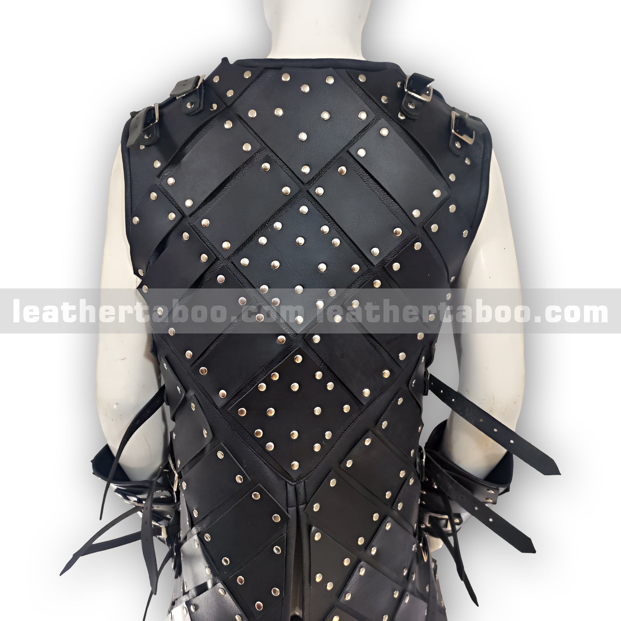 Black Studded Leather Warrior Armor Vest with Arm Bracers – Medieval Style Costume for Men - Leather taboo